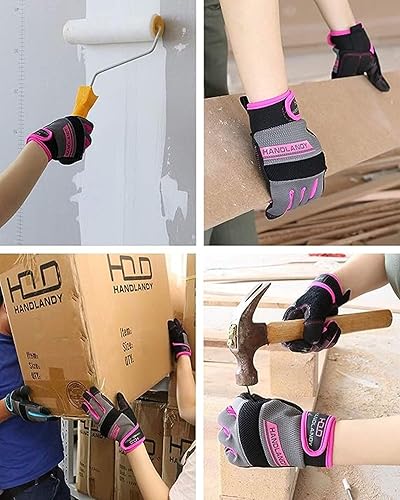 Miniatura 7 de HANDLANDY Guantes de trabajo utilitarios para mujer, flexibles y transpirables, guantes de trabajo de mecánico delgados para pantalla táctil