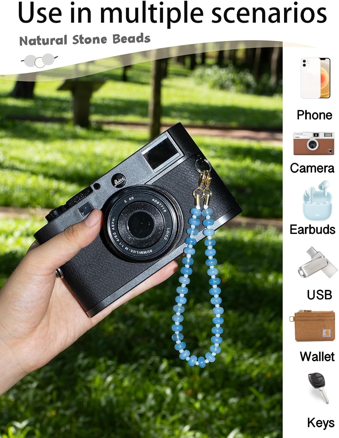 Handmade Natural Stone Beaded Charm Cell Phone Camera Lanyard, Hands-Free Wrist Strap, Phone Chain Keychain String - Image 3