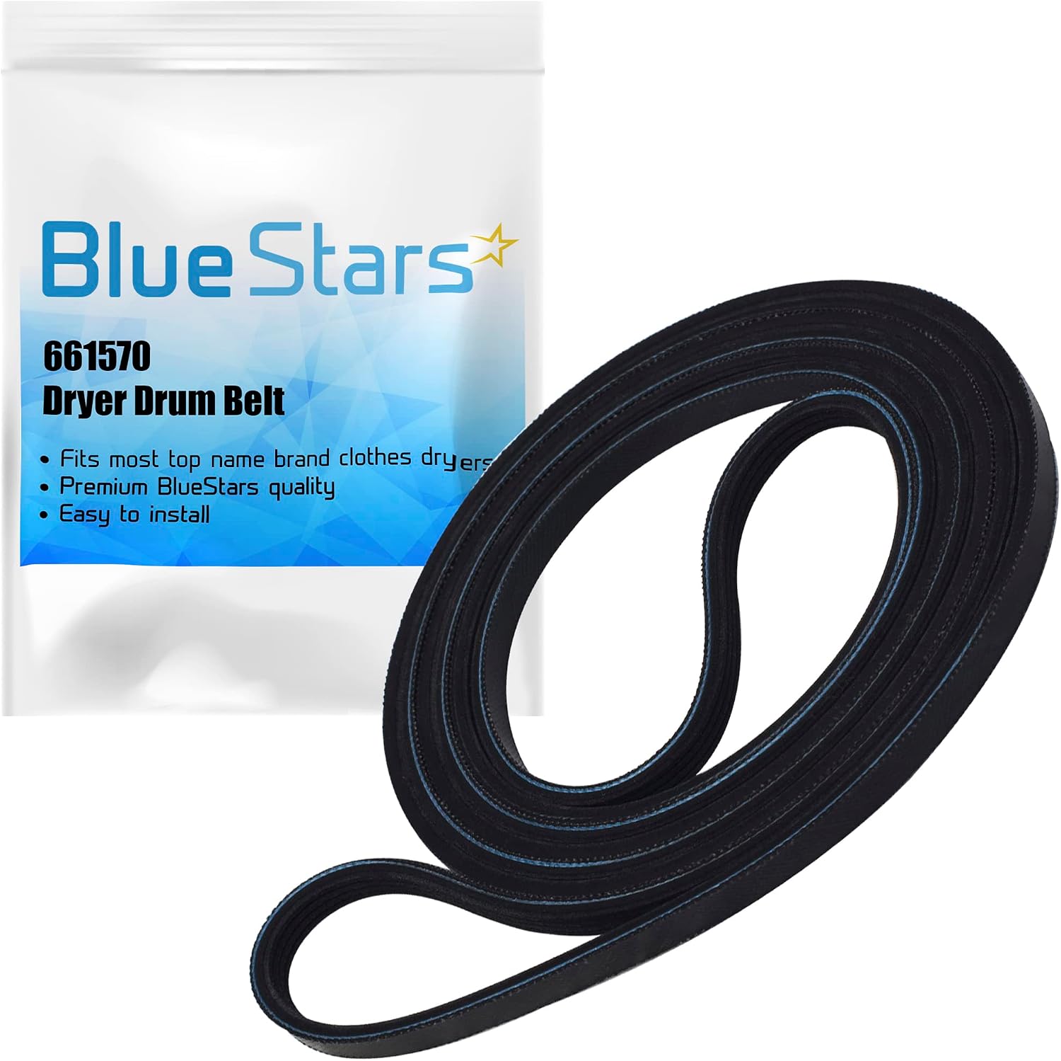 661570 Dryer Drum Belt Replacement Part by BlueStars - Easy to Install - Exact Fit for Whirlpool Kenmore Dryers - Replaces 661570V 3387610 3389728 PS11722115
