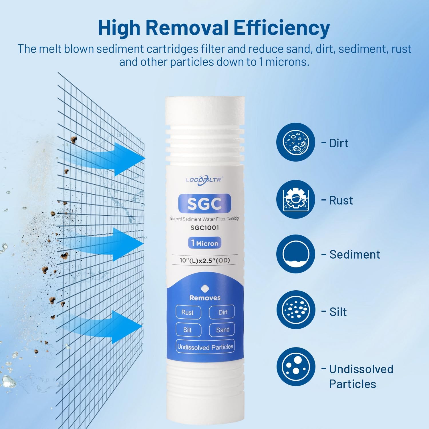 Whole House 2.5"x10" 1 Micron Grooved Sediment Water Filter Cartridge Replacement for AP1001, AP109, FPMBG-1-975, SGC-25-1001, MBG-25098-01, P1, PD-1-934, SP-PD1, FPMB1-978, SDC-25-1001 (Pack of 6)