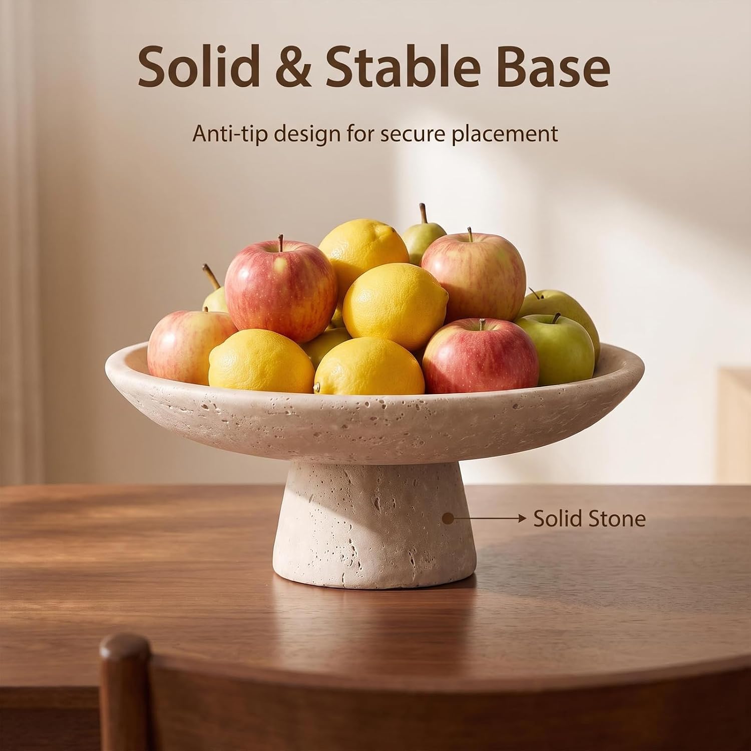 Natural Travertine Fruit Bowl with Pedestal, 10-Inch Stone Decorative bowl