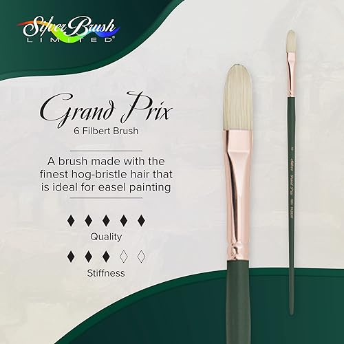 Miniatura 2 de Silver Brush Limited 1003-6 Grand Prix Filbert - Brocha para pintura al óleo, tamaño 6, mango largo
