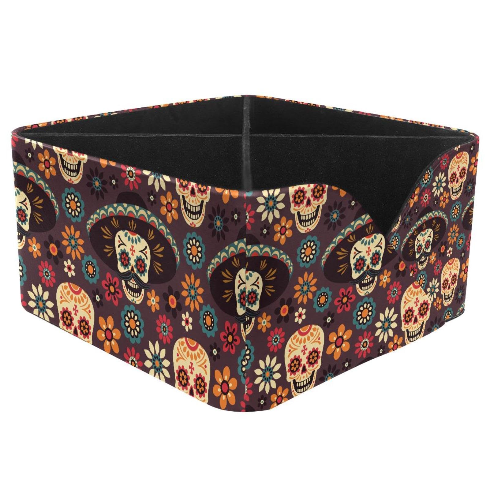 KengjuTesu Day of the Dead Suger Skull Flowers Pattern Desktop Organizer Pen Holder, Rectangular Pencil Cup for Office, Study and Makeup Stations