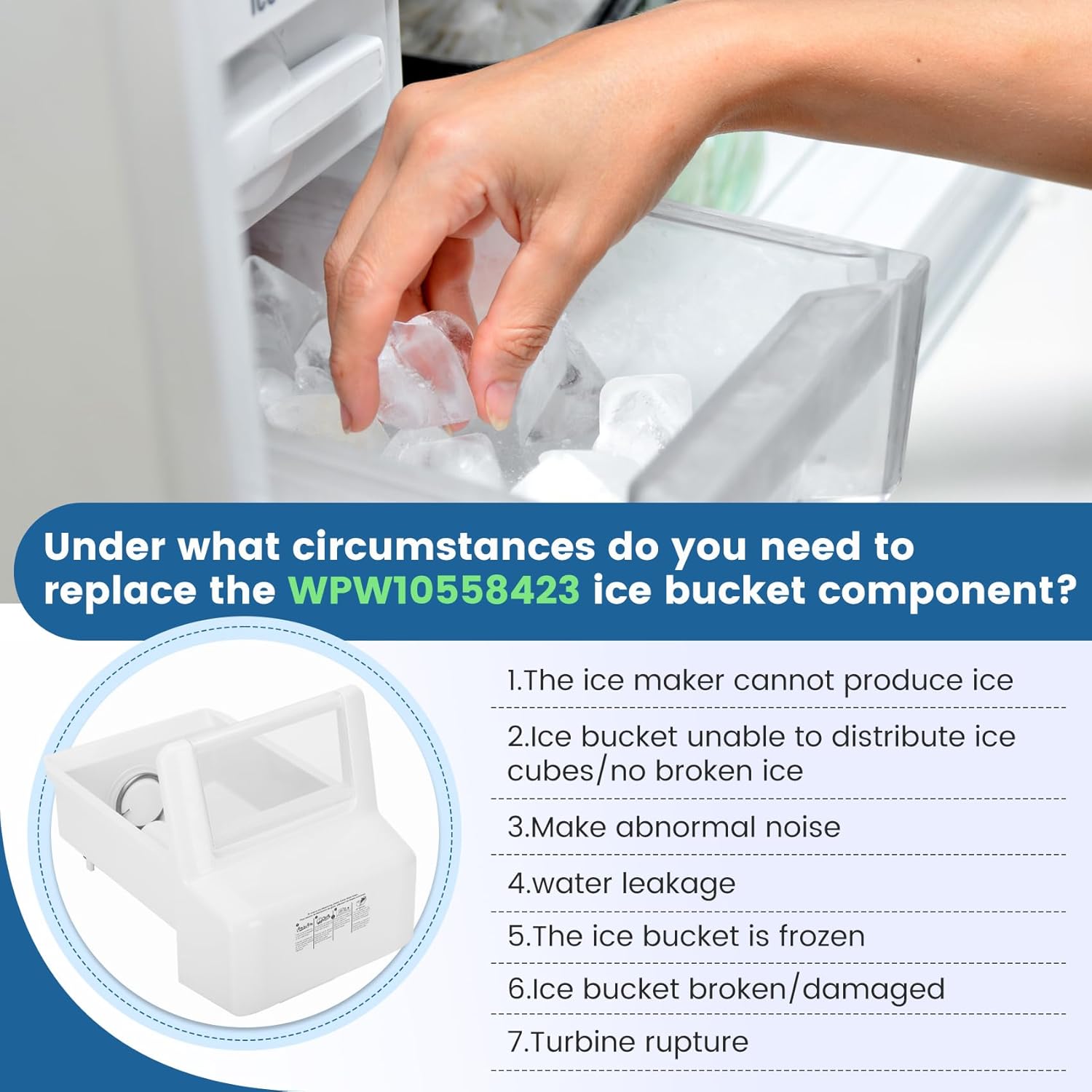 Upgraded WPW10558423 for Whirlpool Ice Maker Replacement, Compatible with Whirlpool Kenmore Maytag Amana IKEA Refrigerator, Refrigerator Ice Bucket Replacement with Whirlpool Replacement Ice Maker