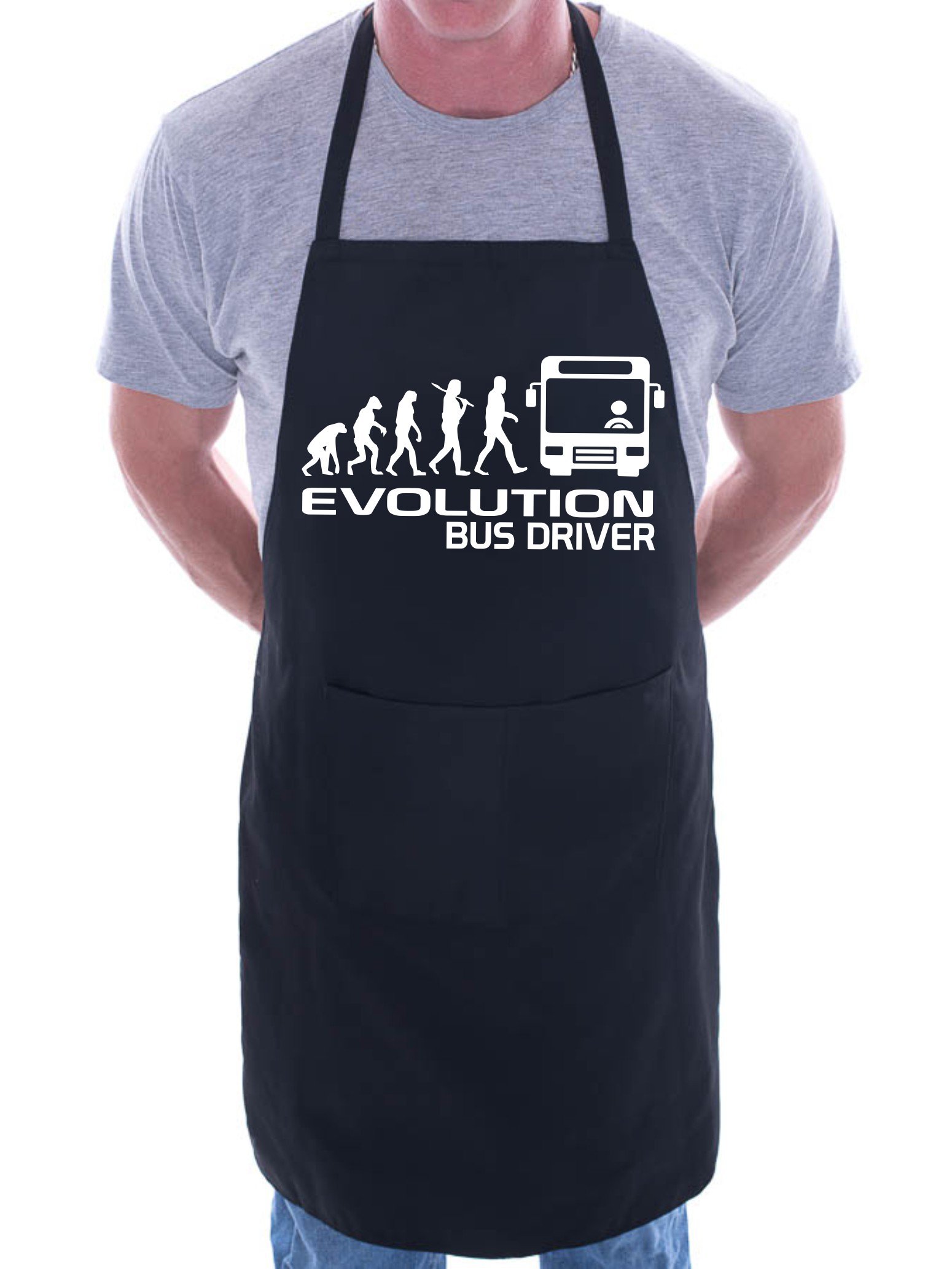Print4u Men's Black Evolution Of Bus Driver Bbq Cooking Funny Novelty Apron