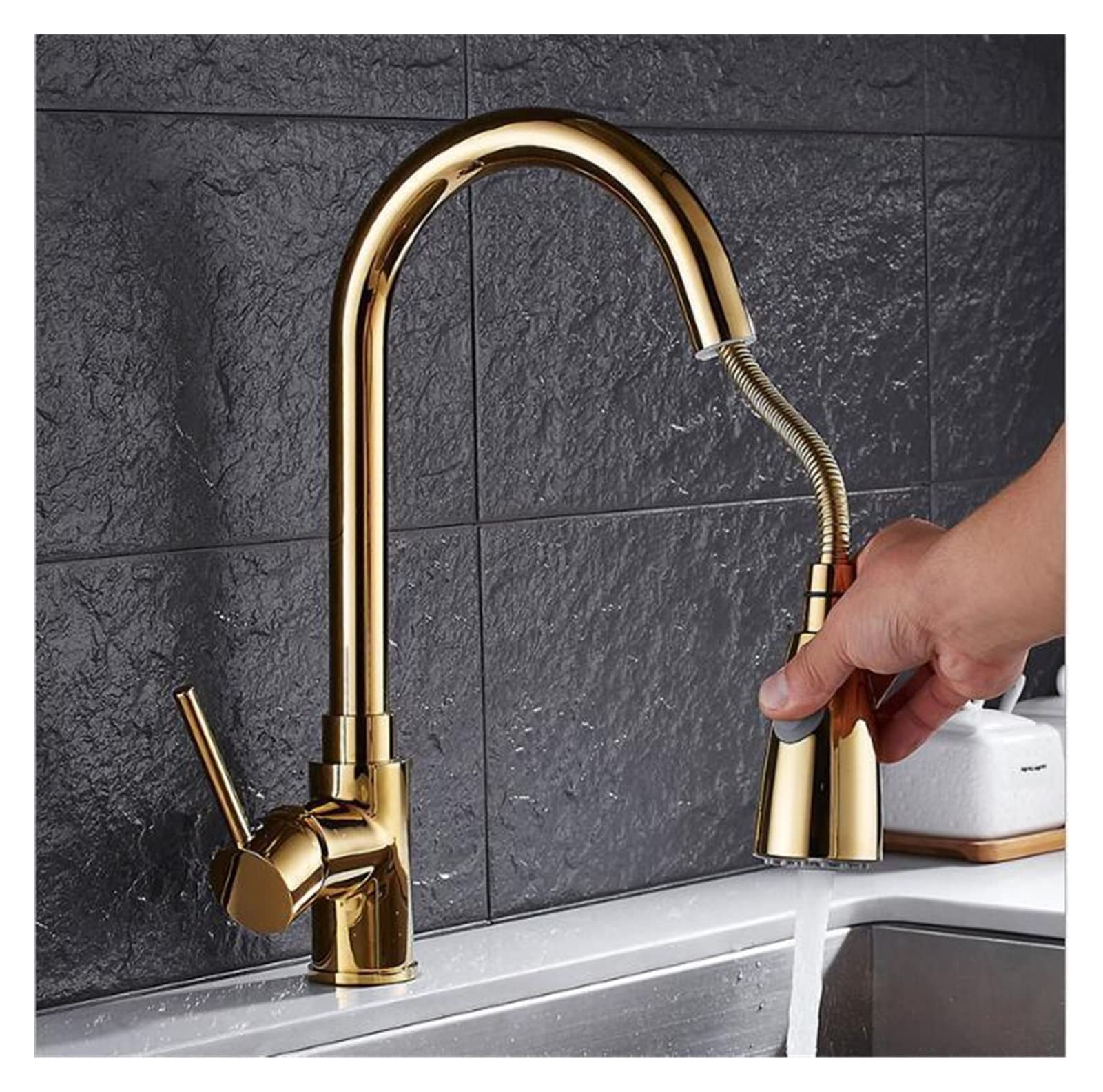 Yjyjy Gold Faucet Modern Kitchen Faucet With Pull Out Sprayer Single Handle Single Hole 360 Degree Swivel Copper Chrome/Nickel/ Finish Sink Faucet For Kitchen Tap