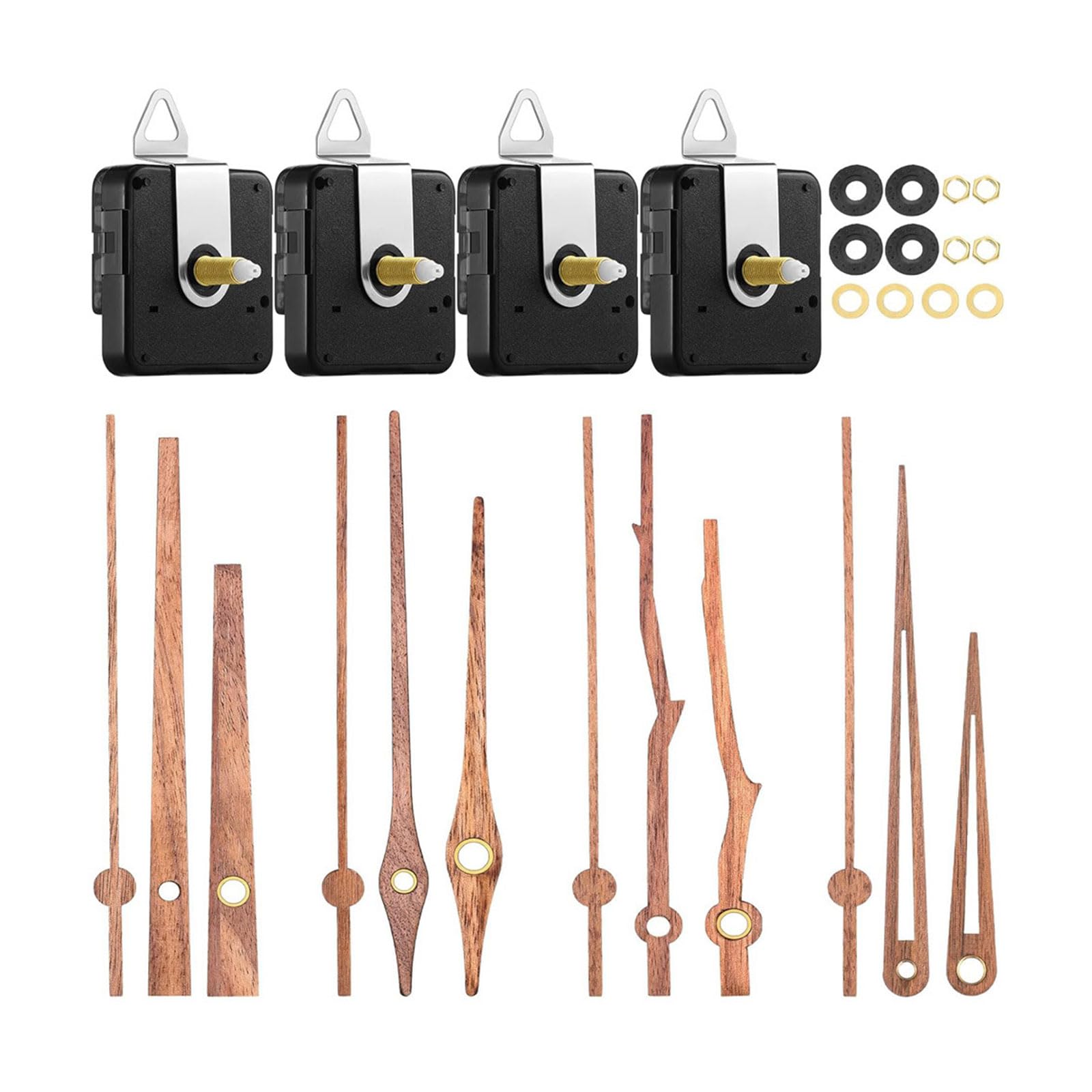 Buxuaaaa Shaft 28Mm 4 Packs Quiet Wall Clock Movement Motor Repair Parts With 4 Types Of Wood Clock Hands Long Shafts Mechanism Kits Long Shaft Movement