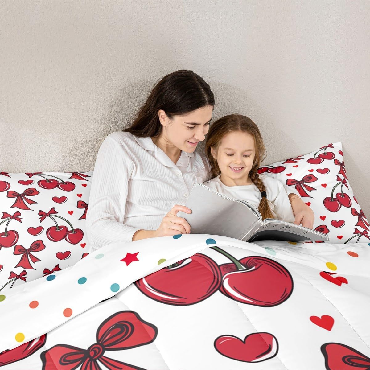 Erosebridal Red Cherry Bow Tie Toddler Bedding Set,Red Ribbon Bows Comforter Sets for Girls Kids,Coquette Bowtie Bed Set,Cute Girly Bowknot Bedroom Decor,1 Pillowcase Lightweight