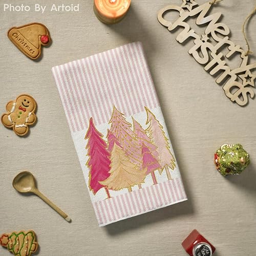 Miniatura 4 de Artoid Mode Juego de 2 toallas de cocina de invierno con diseño de copos de nieve de árbol de Navidad, 18 x 26 pulgadas, decoración navideña de