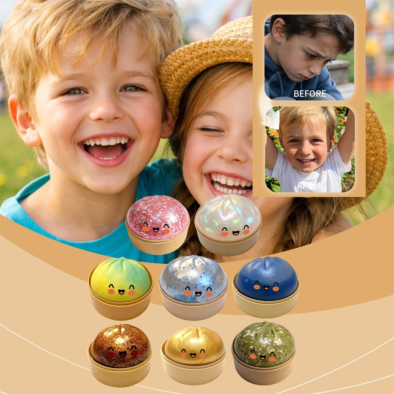 2x Dumplings Squishy, Dumpling Squishy Sorpresas Con Brillo, Dumplings Juguete, Juguete Sensorial De Bola De Masa Gigante Con Purpurina | Niños Y Adultos Glitter Dumpling Squish Con Vaporera【7x9,5 Cm】 — view 8