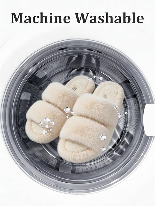 FamilyFairy Pantuflas Mujer Vellón Sintético Suela Goma Beige miniatura 9