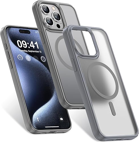Humixx Potente funda magnética para iPhone 15 Pro protección contra caídas de 14 pies compatible con MagSafe Funda protectora delgada, translúcida
