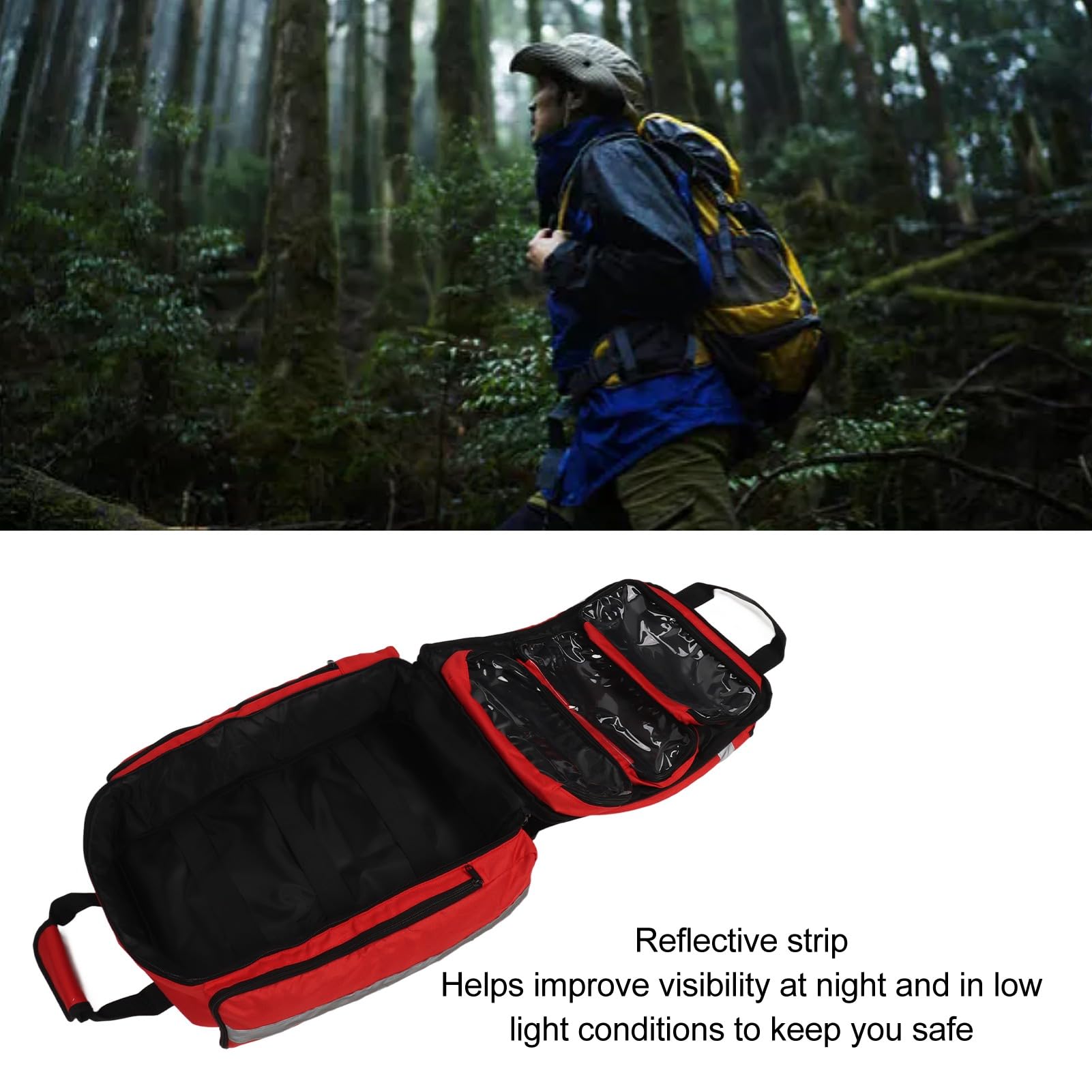 Tyenaza Bolsa De Emergencia para Exteriores, Bolsa De Primeros Auxilios con Rayas Reflectantes De Tela Oxford 600DPU para Acampar, Senderismo Y Coche