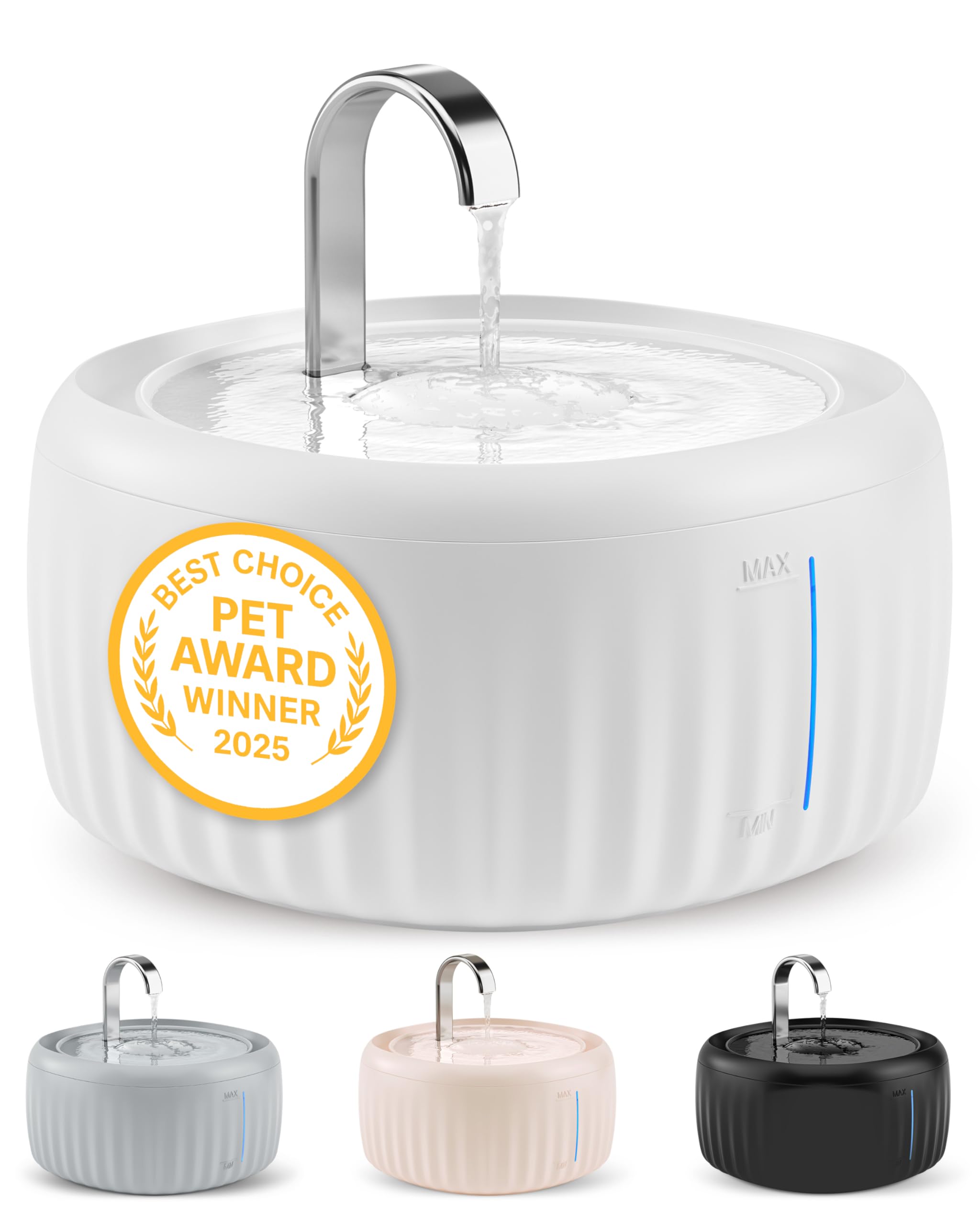 Pretty Paw Fuente de Agua para Gatos 3L con Indicador LED MIN/MAX - Funcionamiento Silencioso y Fácil Limpieza, Bebedero Automático con Filtro para Interior - Aquaflow (Blanco)