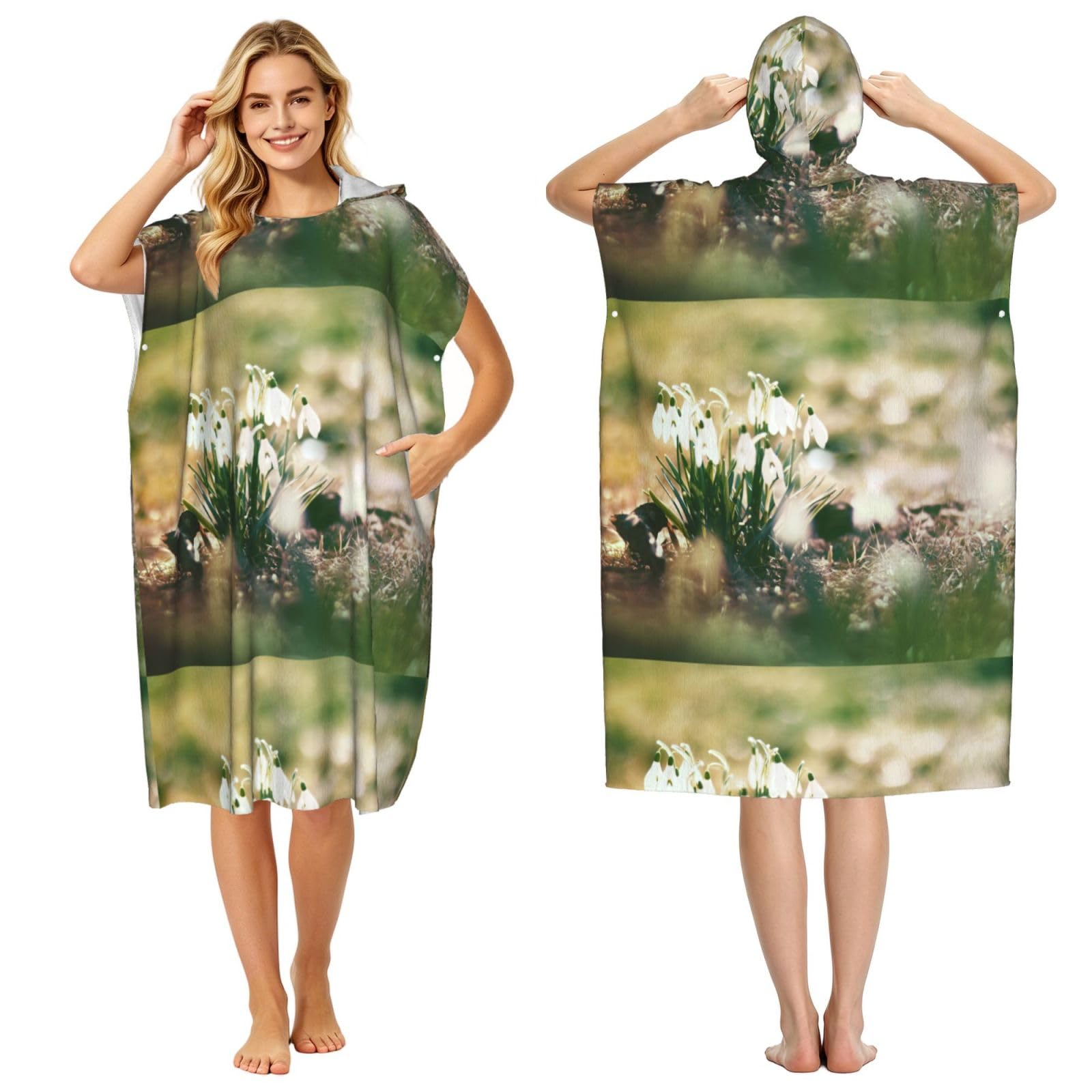 Poadnly Wild Spring Snowdrop, Adult Hooded Beach Towel 90 x 110 cm,Changing Bath Robe, Surf Poncho Towel For Women Men