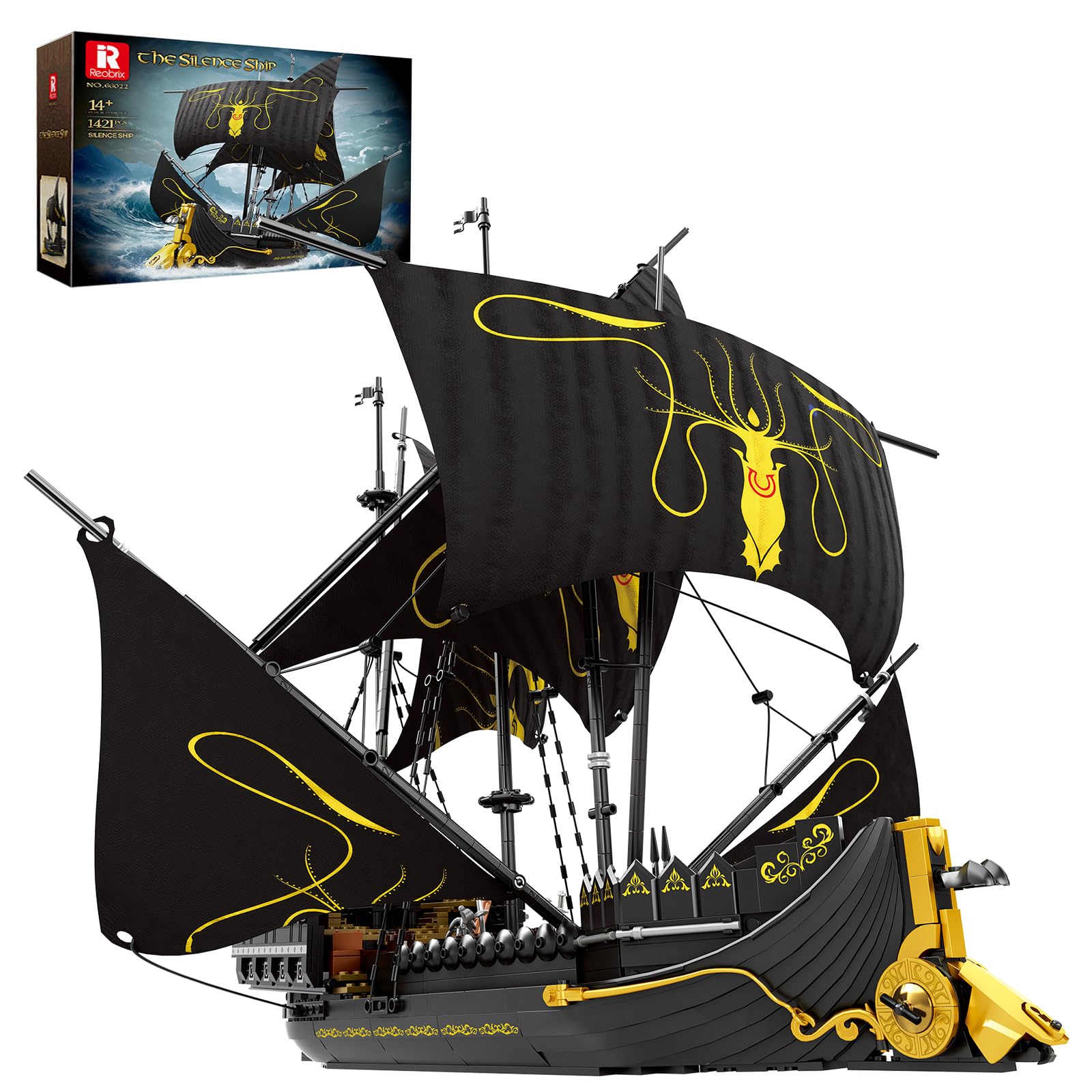 Reobrix Kit di mattoncini per costruire navi pirata, modello MOC Black Pearl 66022, giocattoli per la costruzione di barche a vela, decorazioni da collezione per casa e ufficio, regalo per 14+