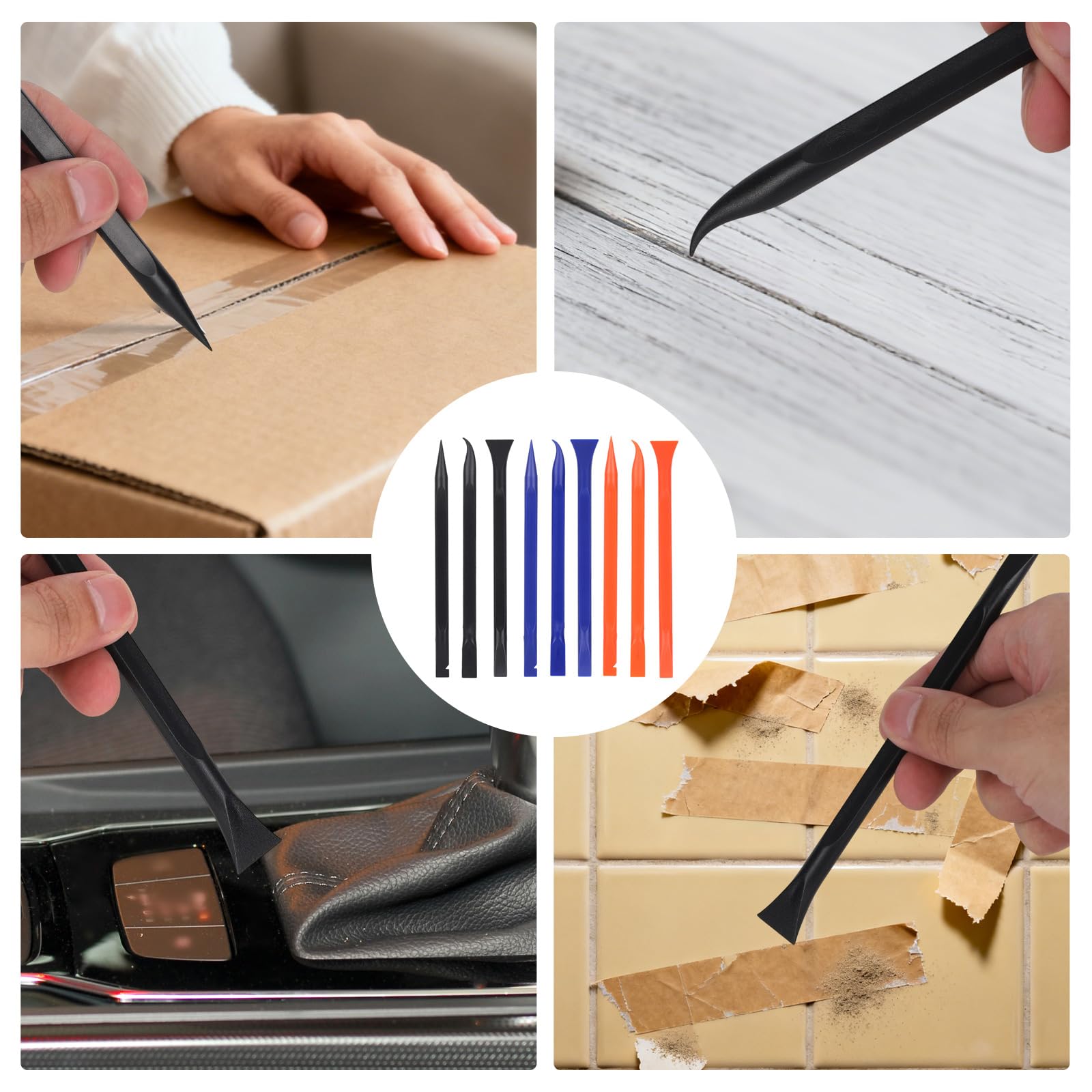 9uds Kit de Detallado Coche, Herramientas Raspador Plástico Antiarañazos Herramientas Limpieza Multifuncionales para Espacios Estrechos Rendijas Detalles Pintura (Azul, Negro, Naranja)