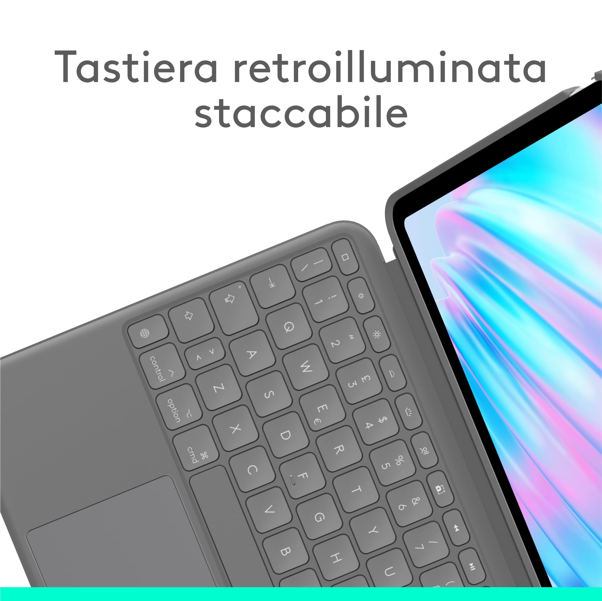 Logitech Combo Touch per iPad Air da 11 pollici (M2, M3 e M4), iPad Air (5a generazione) Custodia con tastiera - Tastiera retroilluminata staccabile con supporto - Layout Italiano QWERTY - Grigio
