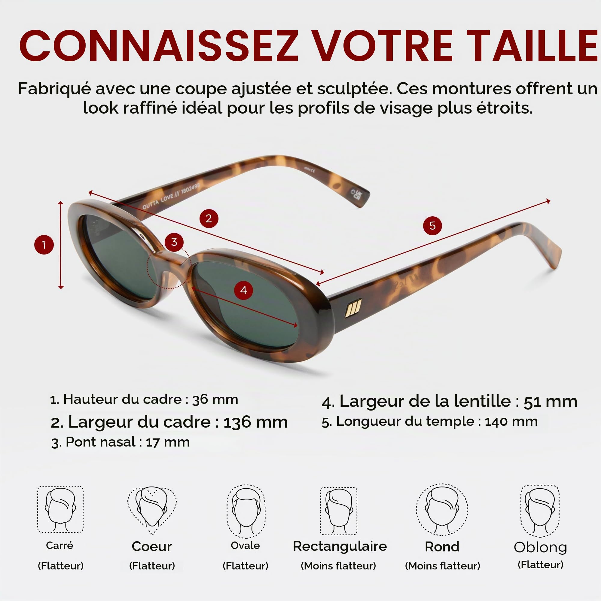 Le Specs OUTTA LOVE LSP2202446 – COOKIE TORT – Lunettes de soleil ovales pour homme et femme avec haute protection UV