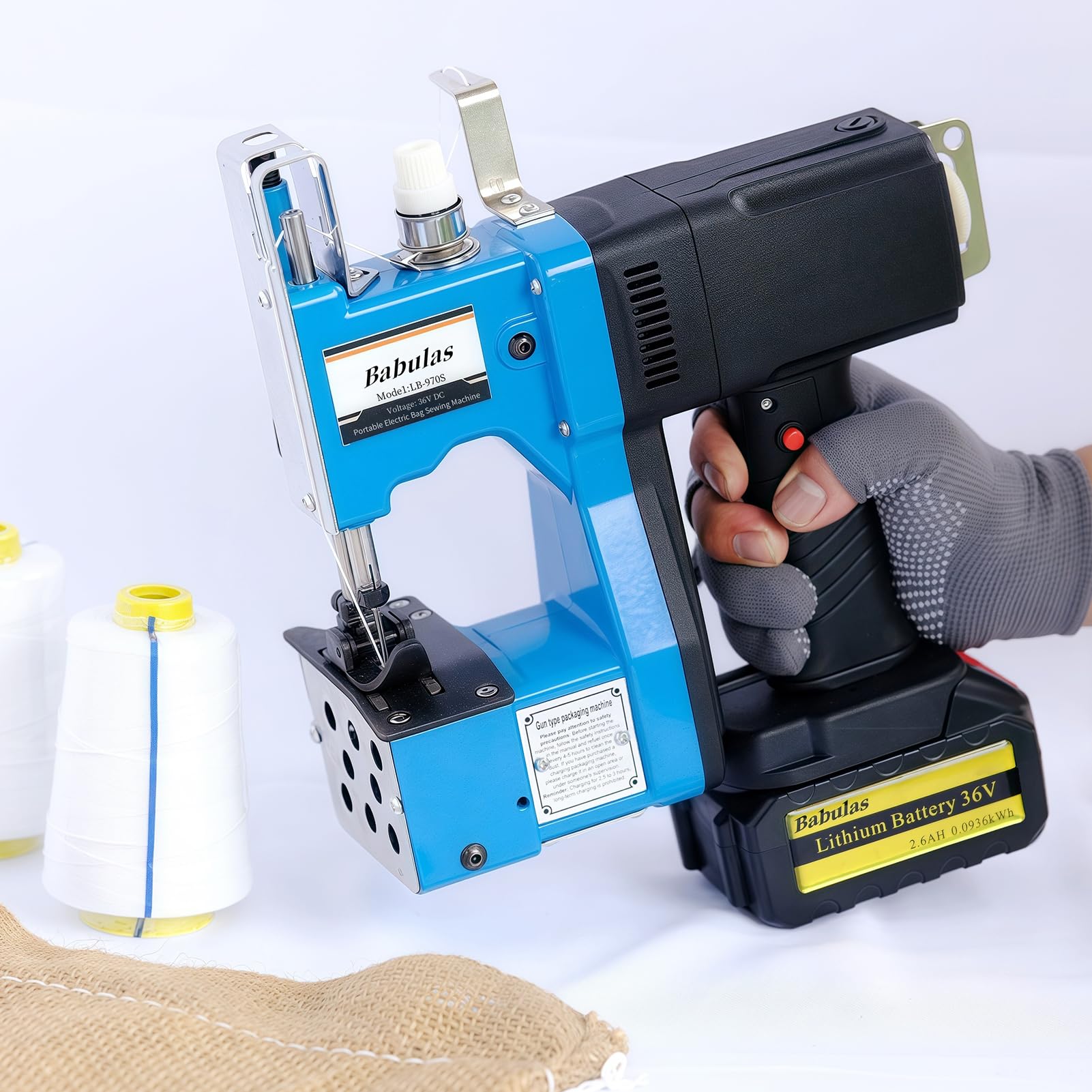 Cordless Bag Sewing Machine |PortableIndustrial Bag Closer |2-Second Fast Sealingfor Woven PP/Canvas/Jute Bags |Factory &amp;Farm Bag Stitcher (Blue, Lithium Battery-36VDC)