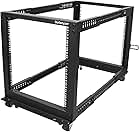 StarTech.com 12U Open Frame Server Rack - 4 Post Adjustable Depth (22" to 40") Network Equipment Rack w/ Casters/ Levelers/ Cable Management (4POSTRACK12U),Black