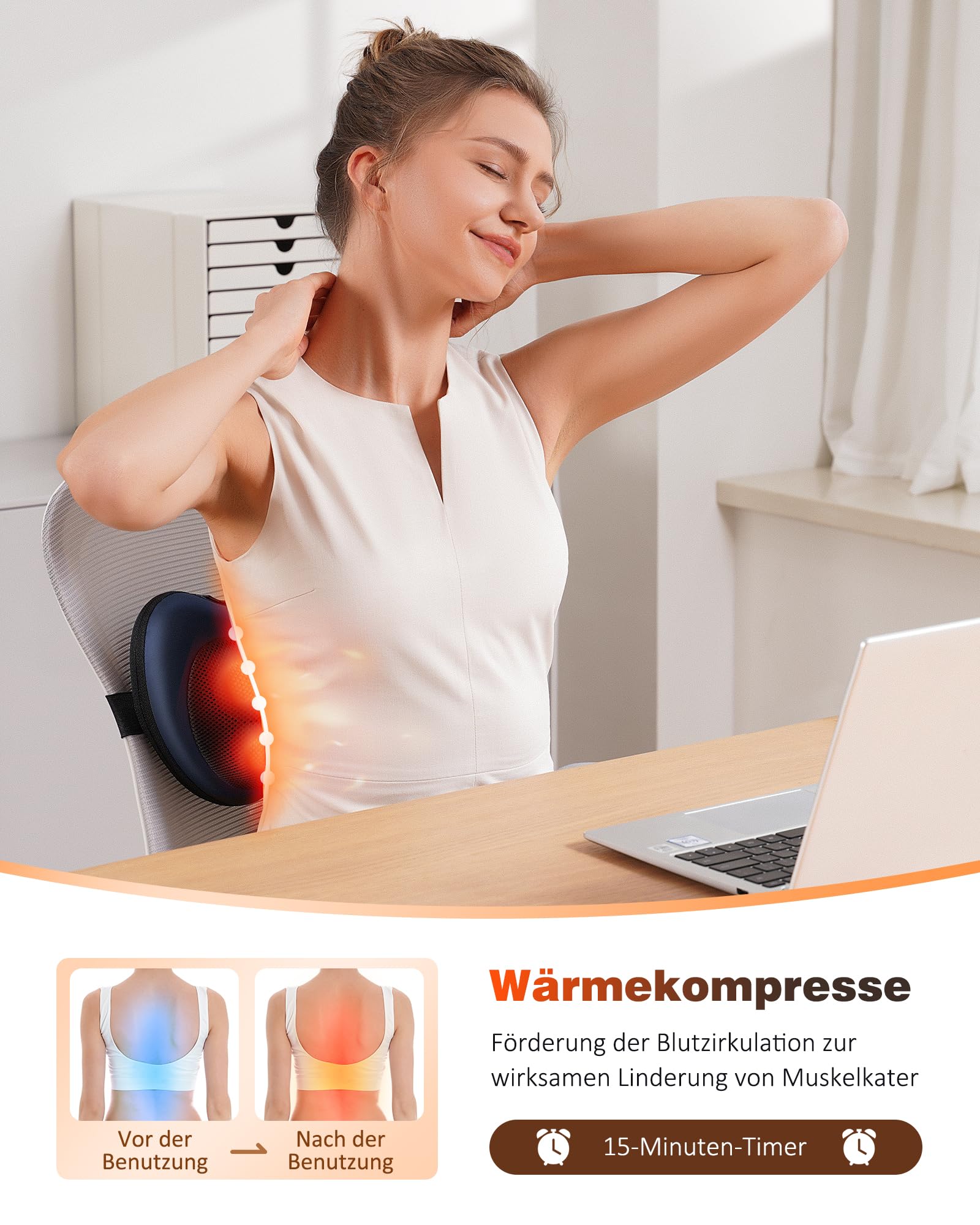 KNQZE Massaggiatore per collo con funzione di calore, massaggiatore Shiatsu con testine massaggianti rotanti 3D, cuscino massaggiante per collo, spalle e schiena, massaggiatore per la schiena, per