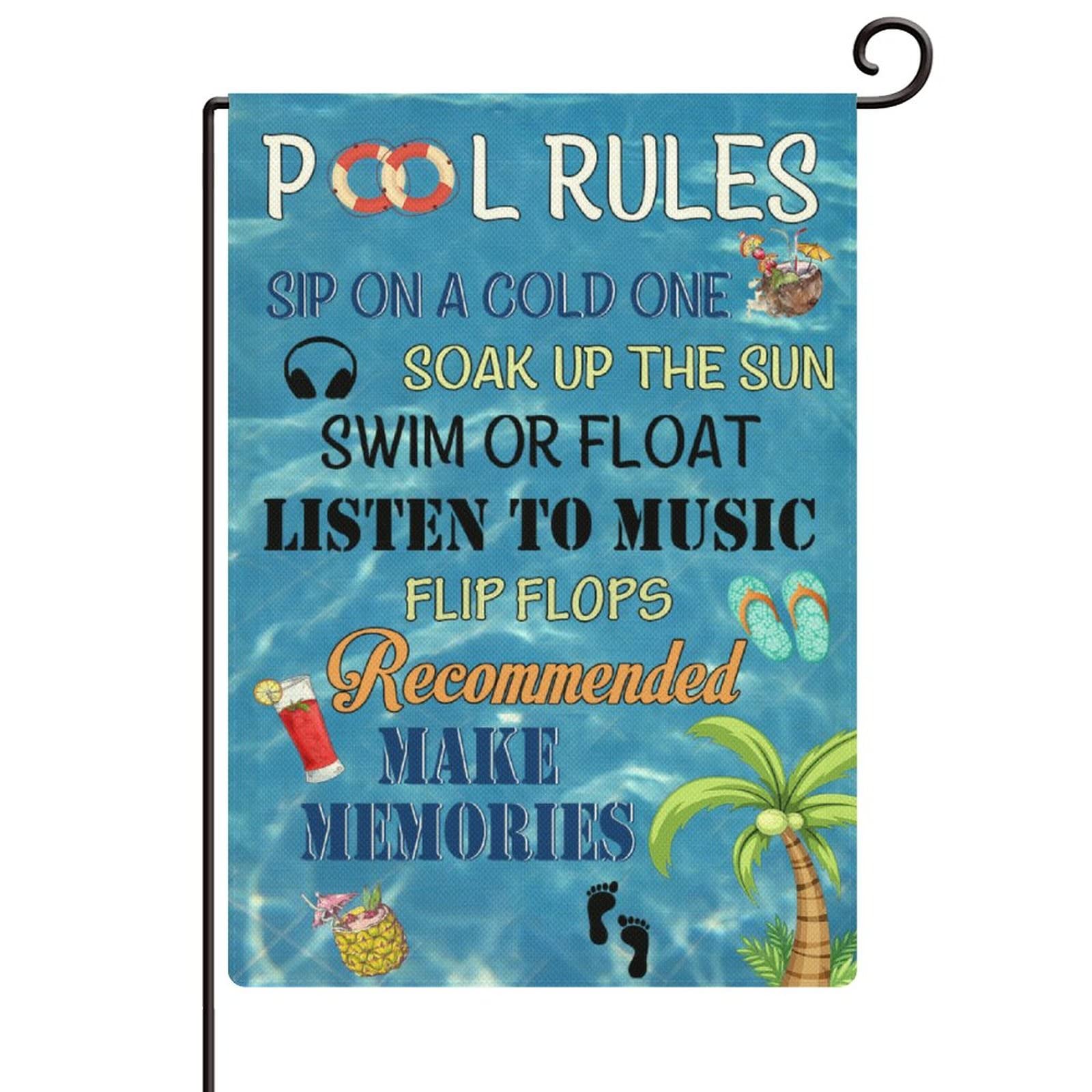 Pool Rules Garden Flag Spring Summer Flag 12x18in Double Sided Sweet Summer TimeDecor Outdoor Beach Garden Flag Flip Flop Decorations