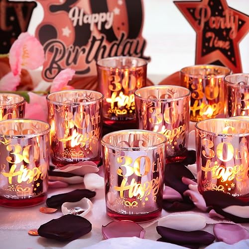 Portavelas votivas de 30 cumpleaños para mujer, 24 portavelas de oro rosa sucio 30, portavelas Dirty Thirty Tea Lights para ella, suministros de