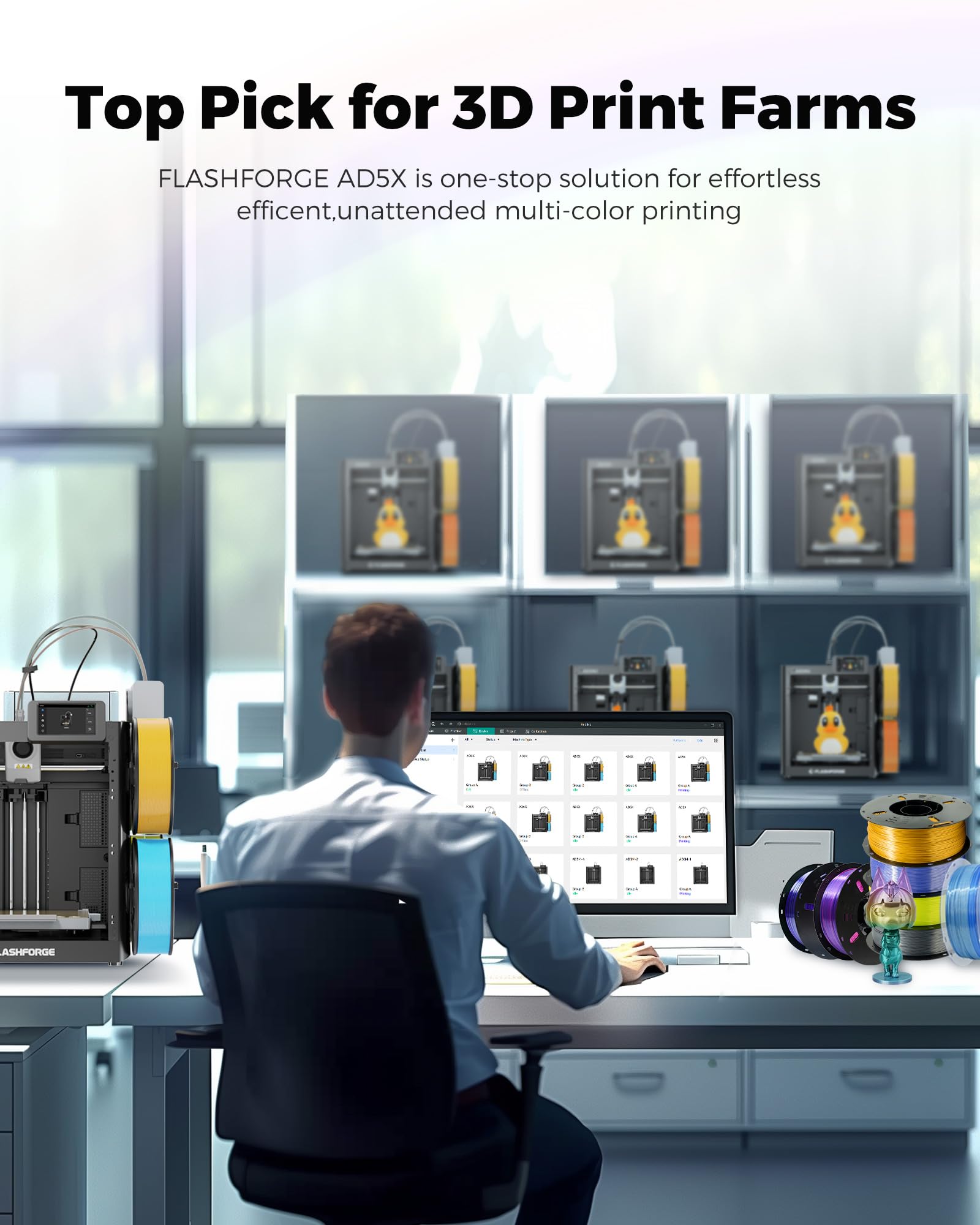 FLASHFORGE AD5X drukarka 3D, inteligentna, wielokolorowa drukarka 3D z IFS, 4 kolory, wysoka prędkość 600 mm/s, automatyczne niwelowanie, wytłaczarka bezpośrednia 300°C, rozmiar druku 220 x 220 x 220