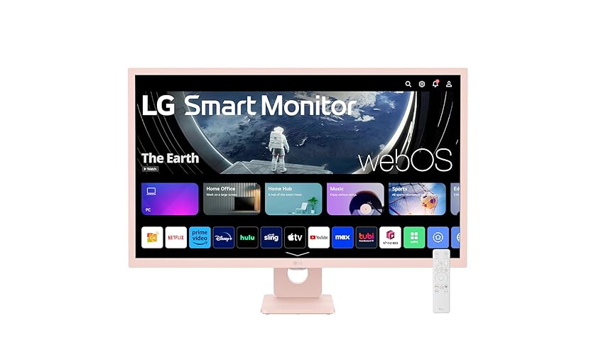 LG 32SR50F-P Smart Monitor 32-Inch FHD (1920x1080) IPS Display, webOS 23, HDR 10, x2 Built-in Speakers, AirPlay 2, Screen Share, Bluetooth, ThinQ App, Remote Control, Pink - 32-inch - Monitor Only - Pink