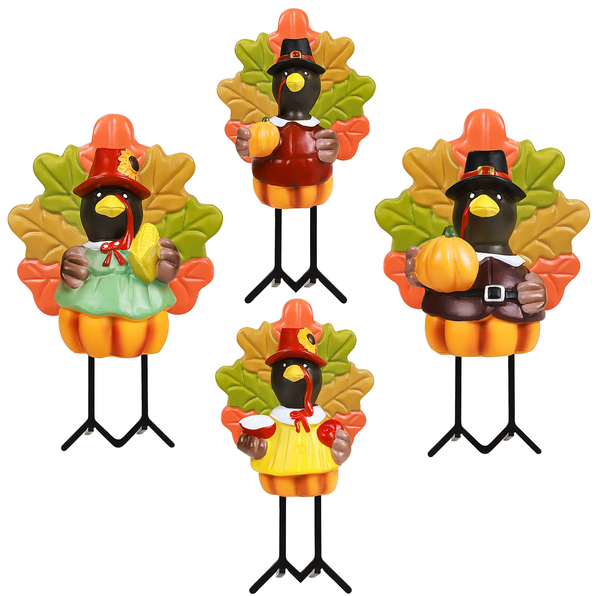 Thanksgiving Turkey Decorations for Home, 4pcs Resin Decorative Turkey Figurines with Metal Claws, Give Thanks Decor for Mantle Shelf Family Gather Party Supplies Fall Autumn Harvest Table Centerpiece