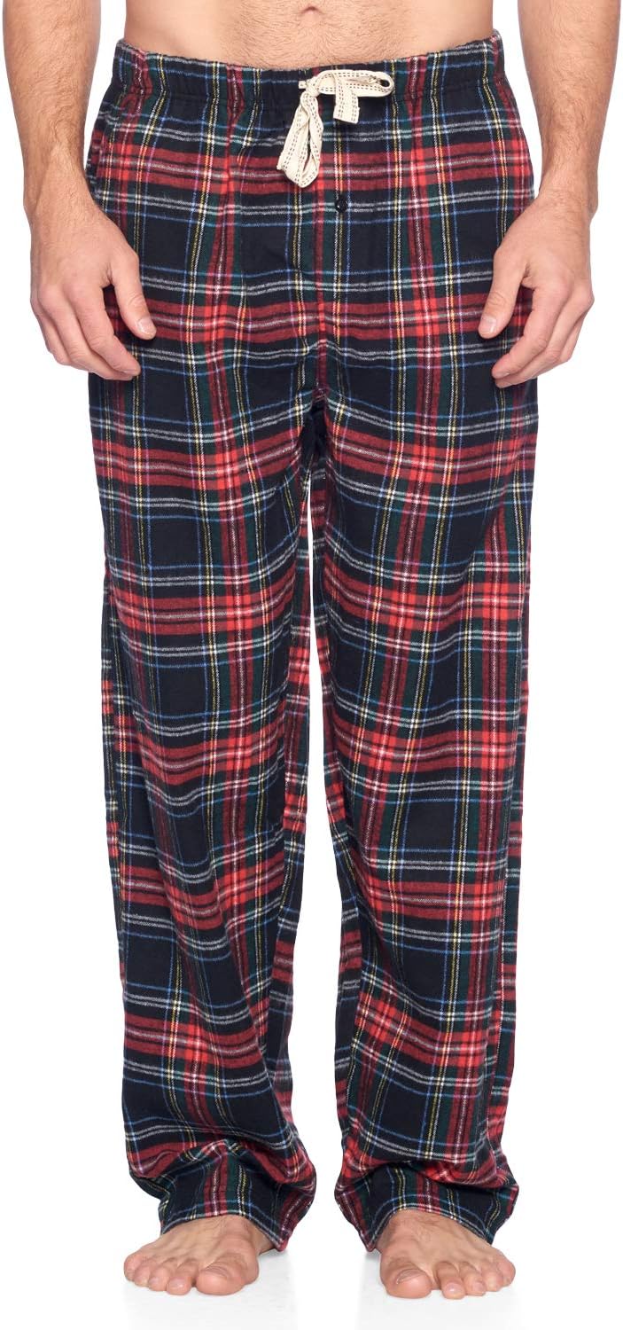 Ashford & Brooks Mens Flannel Pajamas Set, Jersey Cotton Long Sleeve Top & Plaid Pants Flannel Pjs Sets - Image 4