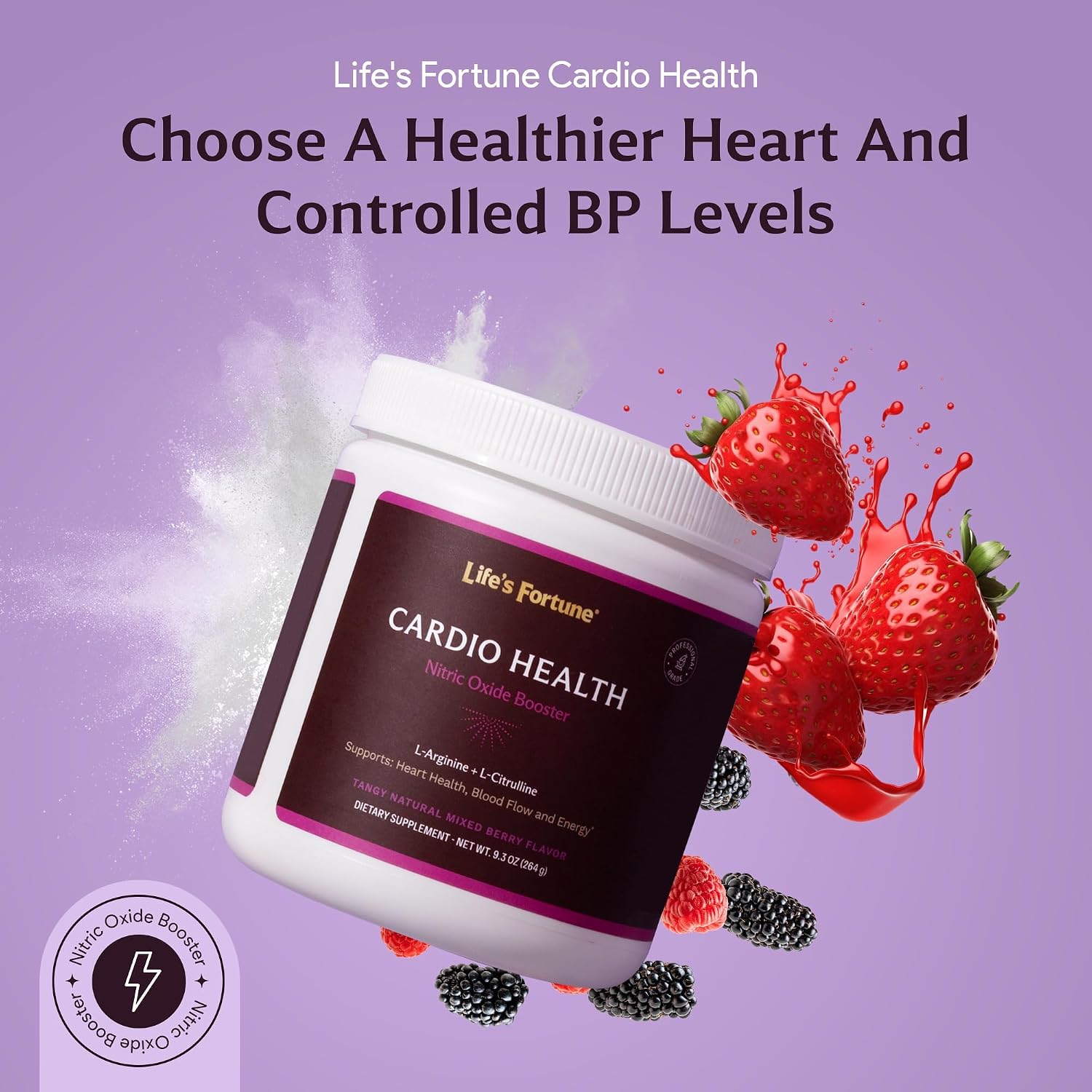 Life's Fortune L Arginine L Citrulline Supplement Powder - High Potency Nitric Oxide Supplement Booster with Natural Mixed Berry Flavor (30 Servings (Pack of 1)