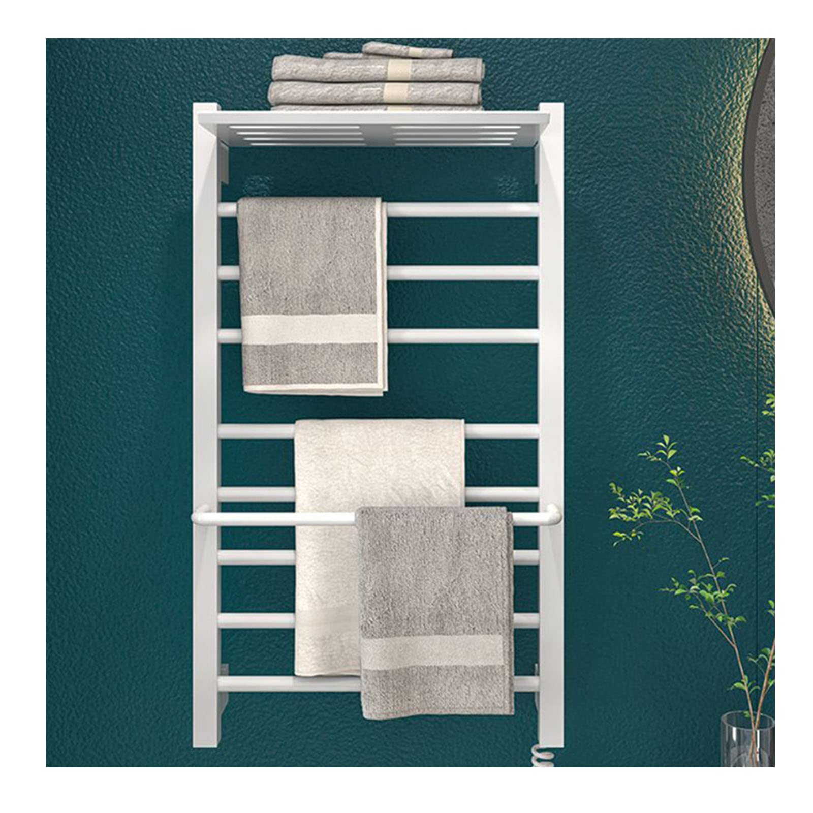 asdchZen For Bathroom,Wall Mounted Bath Towel Heater Plug-In Electric Heated Towel Rack,Bathroom Towel Rack With Shelf,White-Black,White