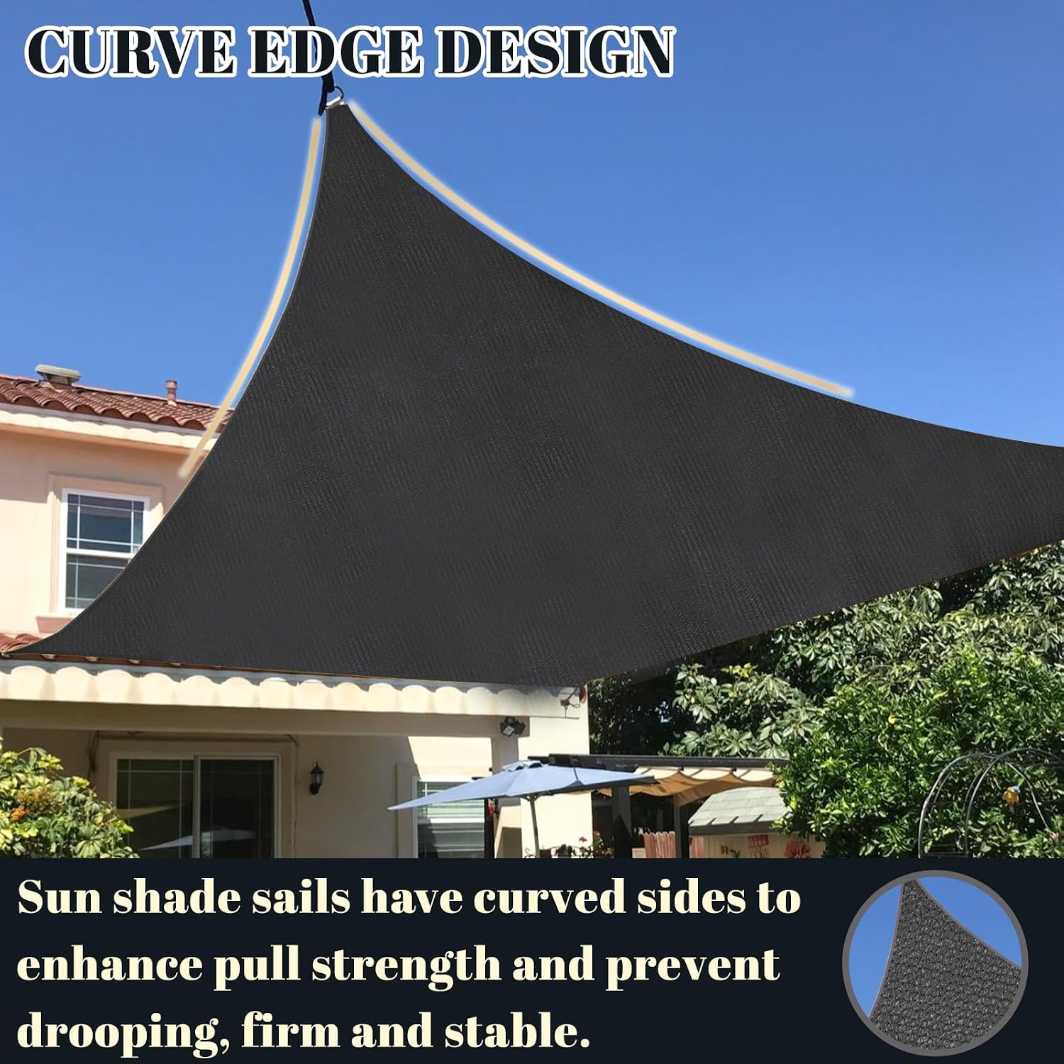Cool Area Sun Shade Sail for Patio, Rectangle 8x16ft, Graphite Grey image 3