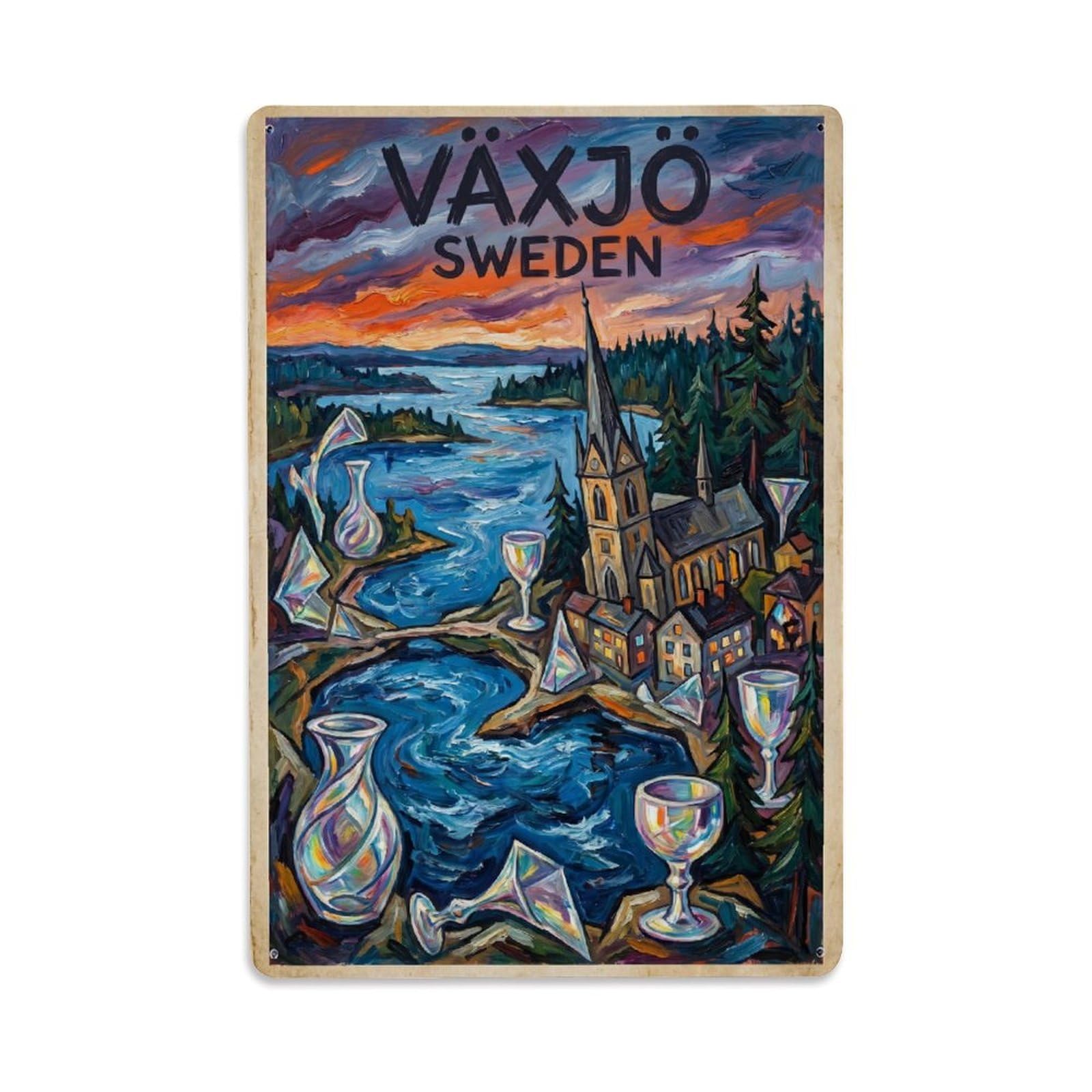 Metal Tin Sign Retro Sweden Vaxjo Travel