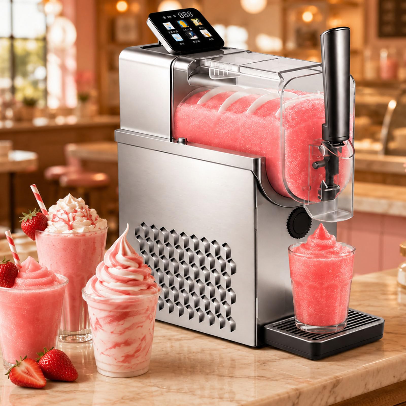 SICWEDIM Slushie Maker Machine,215w Soft Serve Ice Cream & Slushy Maker,2300ml Cold Drink Machine,4 In 1 Modes,No Ice Needed,Touch Control,Easy To Clean For Home/Commercial And Café Use