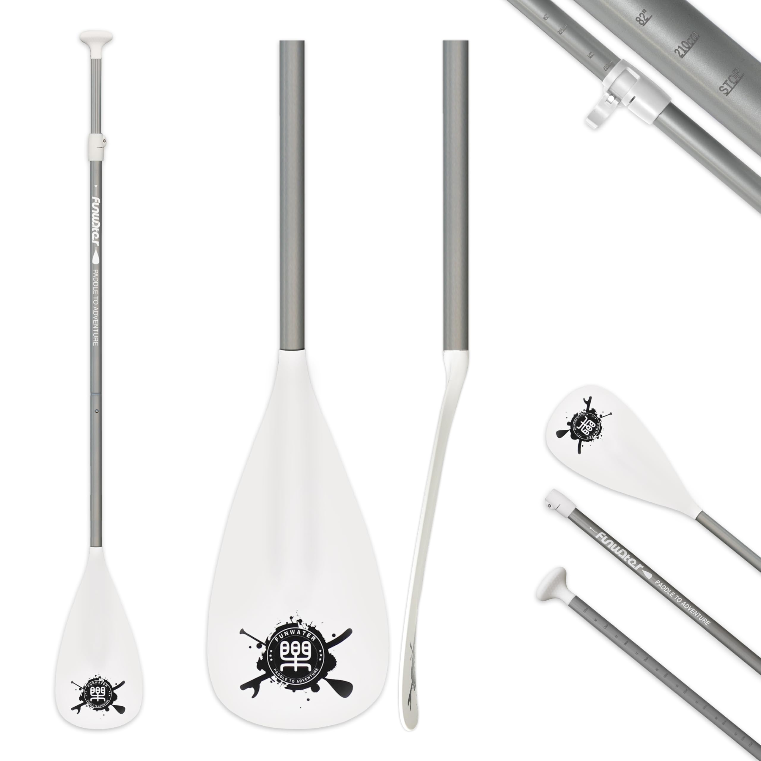 FunWater SUP Paddles - Adjustable Stand Up Paddle 3 Piece or 4 Piece Floating Alloy Portable Paddle Board Paddles - Lightweight & Floating oars - Durable And Packable - Efficient Padding