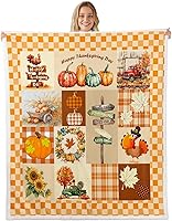 Vista 16 de Fall Sunflowers Throw Blanket,Thanksgiving Day Pumpinks Bed Plush Blanket for Living Room Decor,Rustic Geometric Grids Couch Bed Sofa Soft Cozy Kids