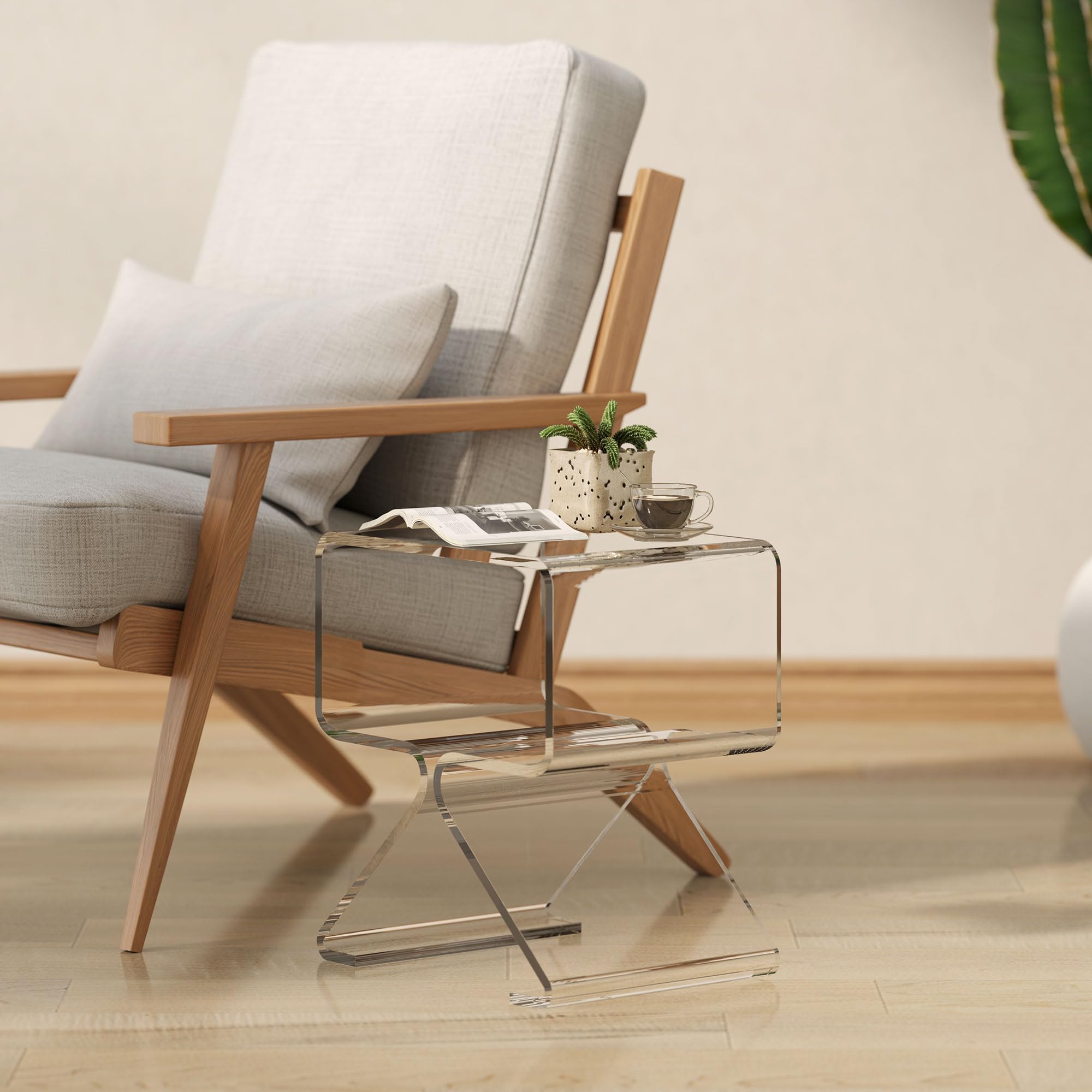 HOMCOM Tavolino Basso Geometrico a 2 Livelli con Gambe Triangolari, Tavolino da Salotto in Acrilico, 40x30x45 cm, Trasparente