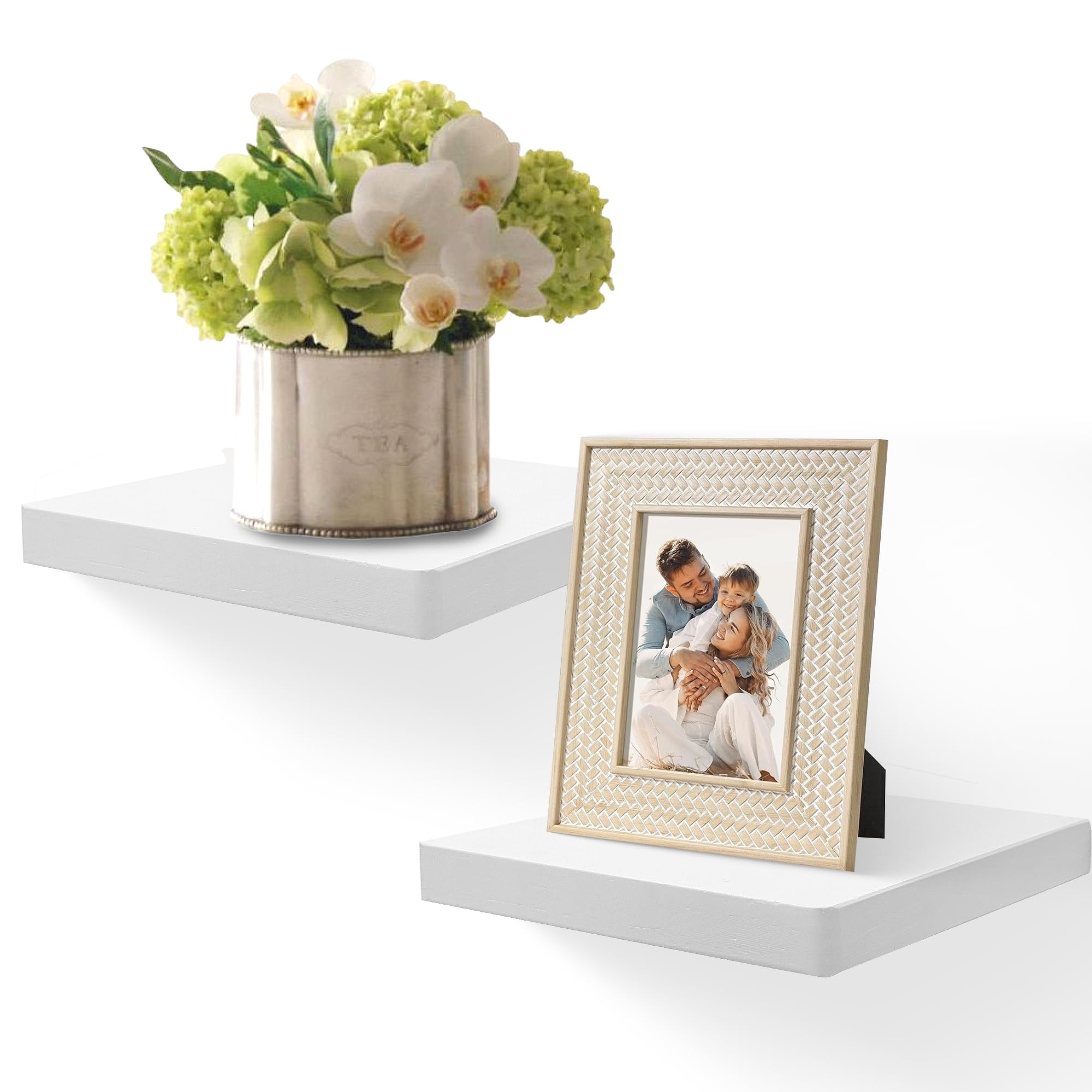 FURAOMEILI Floating Shelves for Wall Set of 2, 20.3 cm Solid Wood Square Shelves, Small Decorative Wall Display Shelf for Bathroom, Bedroom, Living Room & Kitchen – White