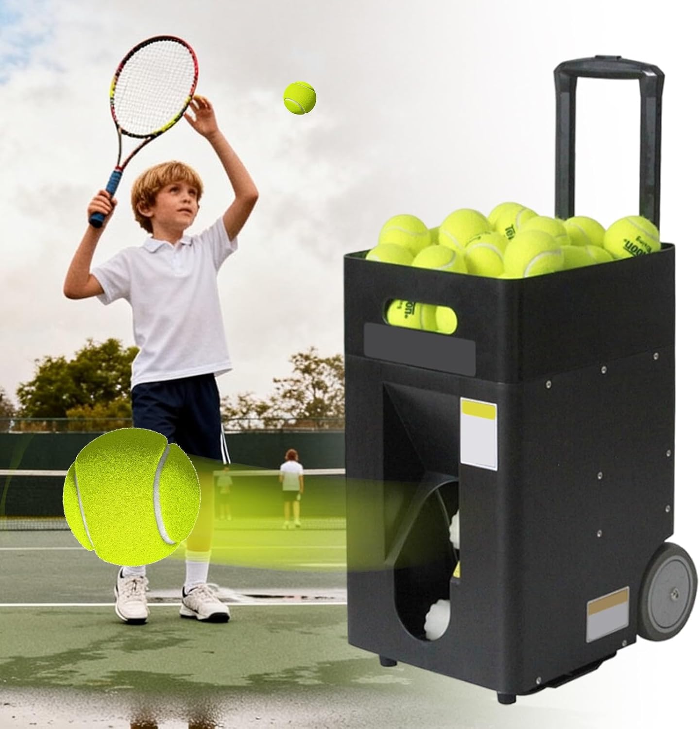 Portable Tennis Ball Machine, Adjustable speeds oscillating, 60km/h (37.3mph), Tennis Ball Machine Drills, APP & Remote-Controlled, 50 Ball Capacity, Great for Training Anywhere