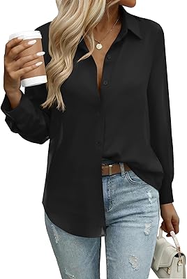 Zeagoo Button Down Shirts for Women Dressy Casual Floral Printed Collared Chiffon Blouse Long Sleeve Business Work Tops