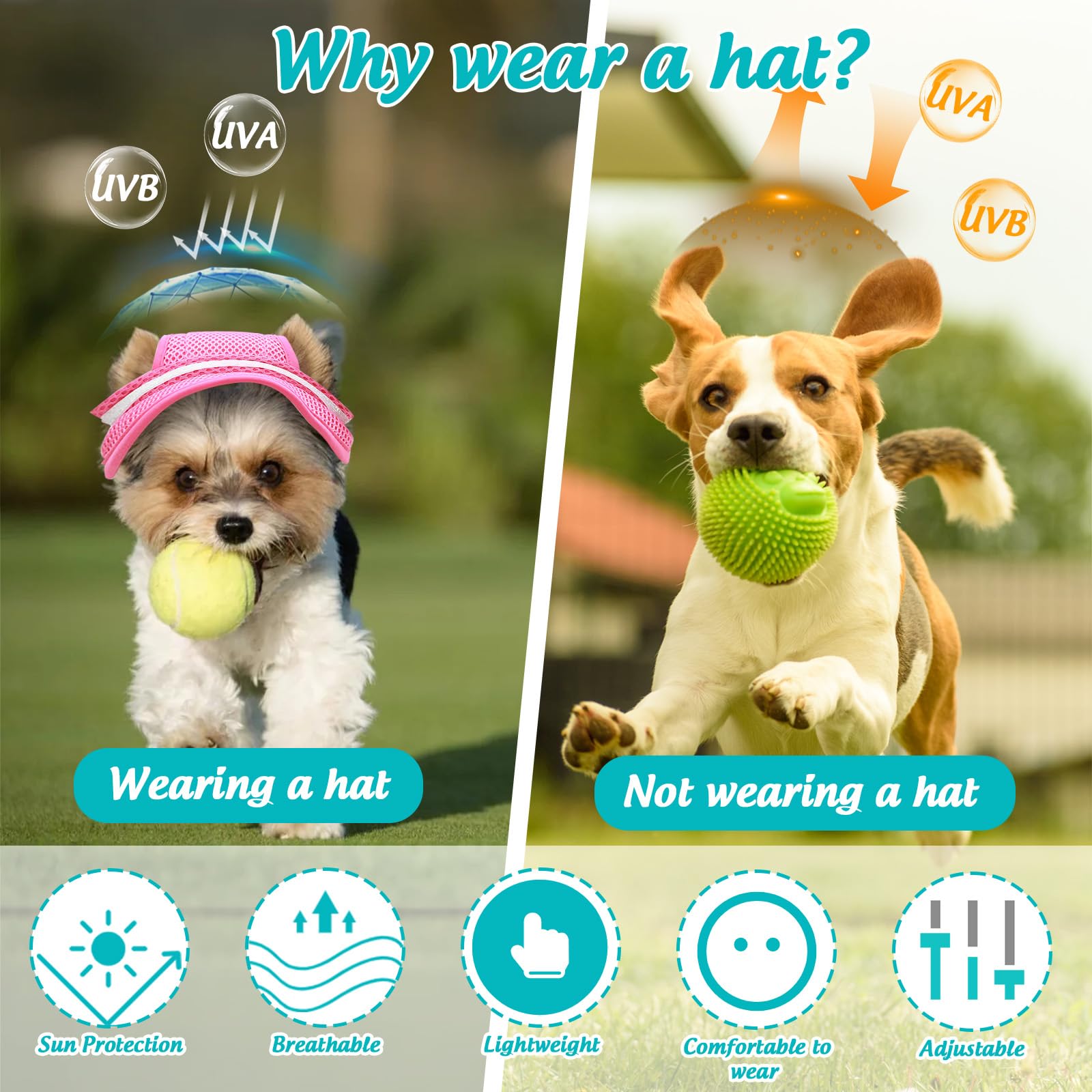 Poeruse Dog Sun Hat with Ear Holes Puppy Summer Baseball Hat with Bow Adjustable Breathable Visor Cap Pupies Dogs Cats Outdoor Sport (Pink - Image 3
