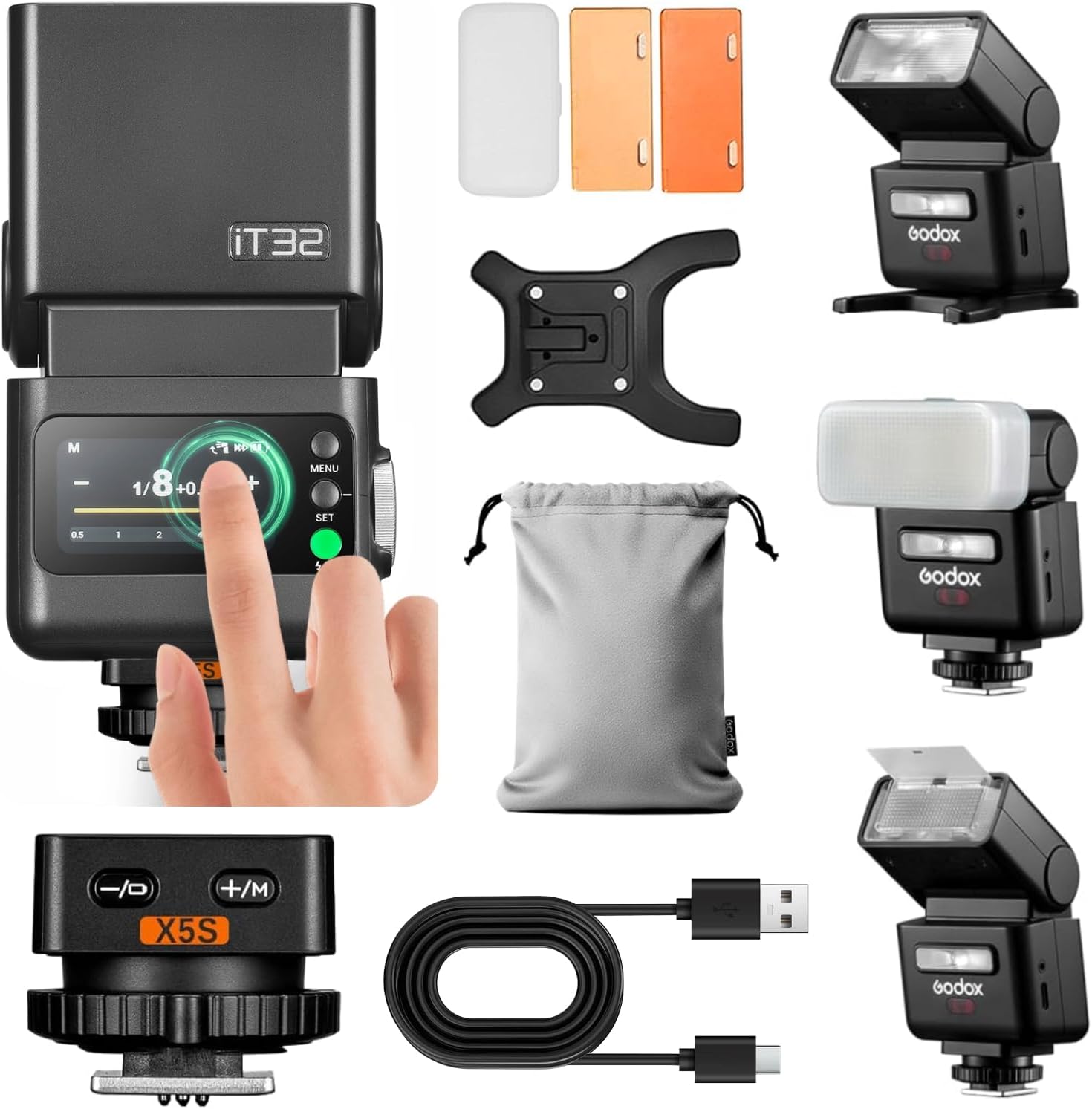 IT32 TTL Speedlite Camera Flash with X5S Wireless Trigger - 1/8000s HSS GN18 for Sony Cameras, 1.5s Recharge Integrated LED Light with Soft Diffuser & Magnetic Filter