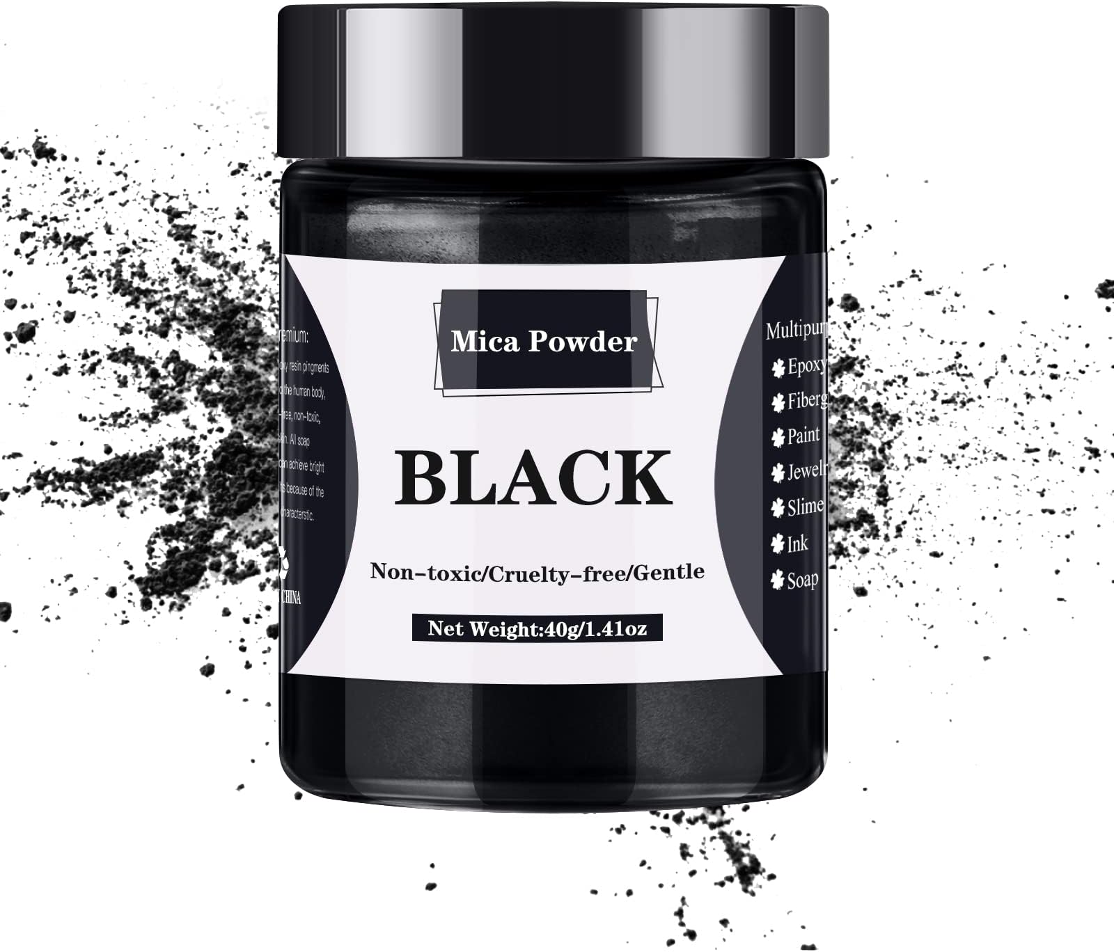 LightStone Mica Powder - 40g Mica Powder for Epoxy Resin - Pigment Powder Dye for Resin/Eye Shadow/Soap Making/Nails/Bath Bombs etc. (Black)