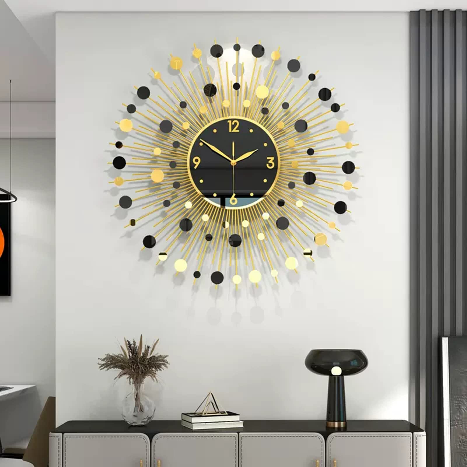 MYUYEE Living Room Ative Large Modern Metal Round Clocks 60x60cm Silent Non-Ticking Quartz Clock for Bedroom Dining Room Office,B,C (D)
