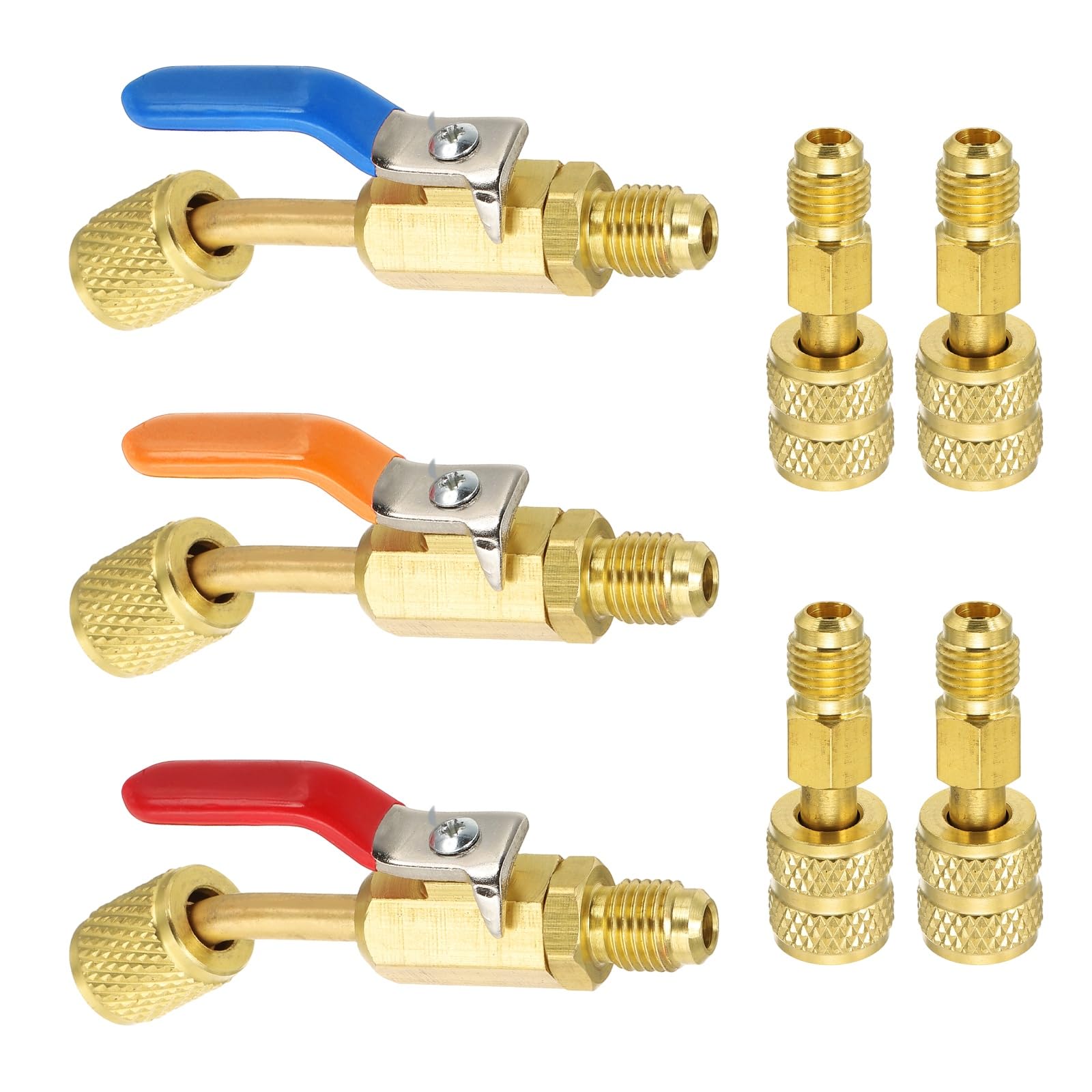 PATIKIL 3 válvulas de bola compactas para refrigerante de aire acondicionado SAE de 1/4 pulgadas con adaptador recto hembra de 5/16 pulgadas a macho de 1/4 pulgadas para mangueras de carga HVAC