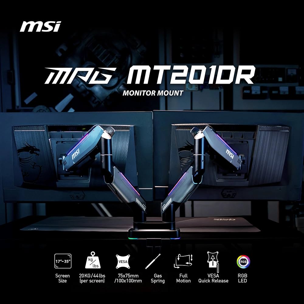 Amazon.com: MSI MPG MT201DR - Premium RGB Dual Monitor Stand Arms