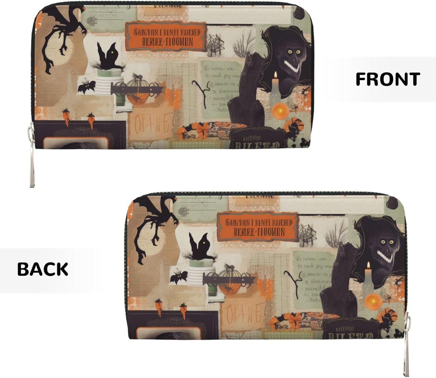 Lotus Flowers Printed Long Wallet for Men and Women PU Leather Hand Purse with Card Holder, Zipper Closure, Halloween Scrapbook, One Size, Casual